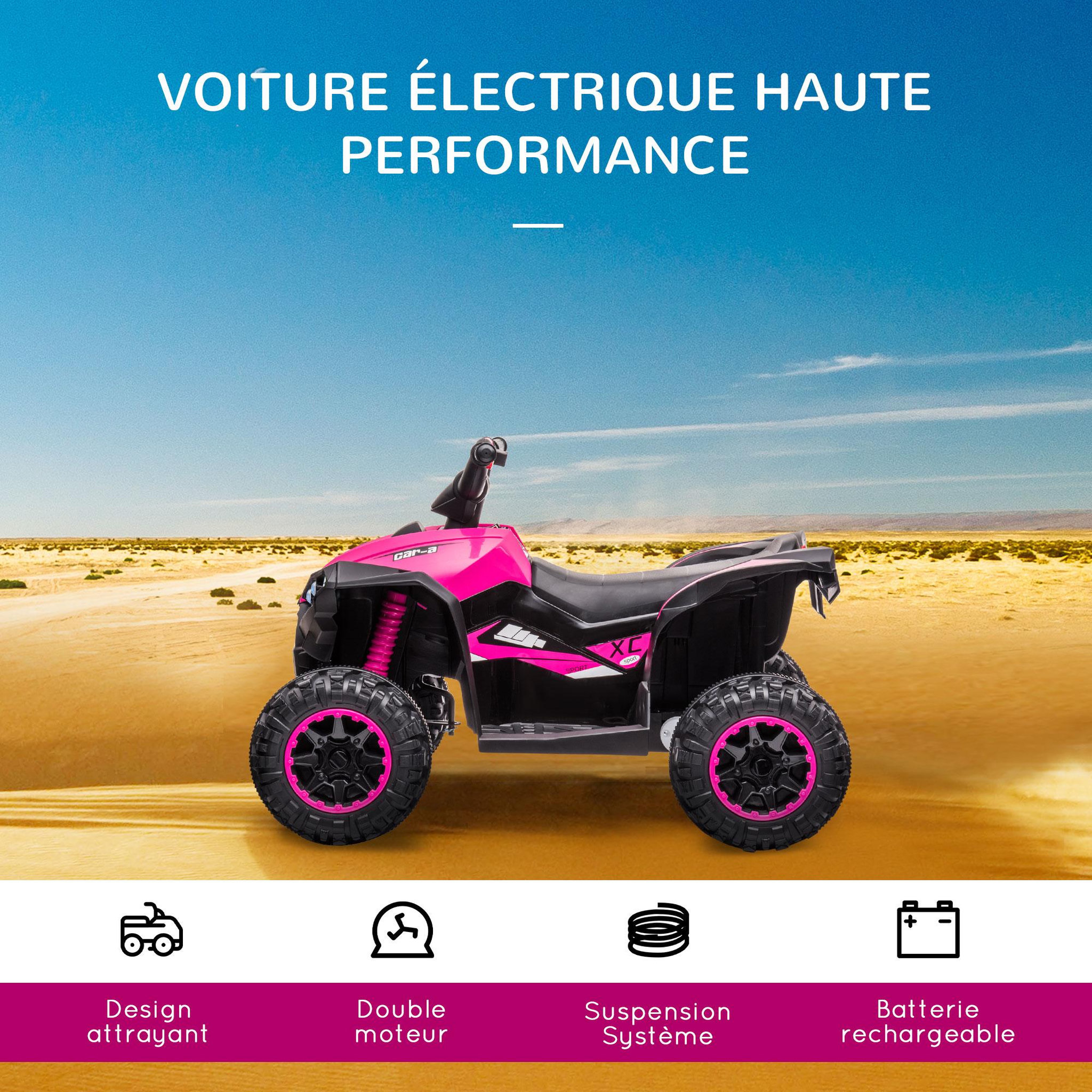 Voir la diapositive 6 : HOMCOM Quad buggy électrique enfant 12 V 3 Km/h max. effets lumineux et sonores rose noir