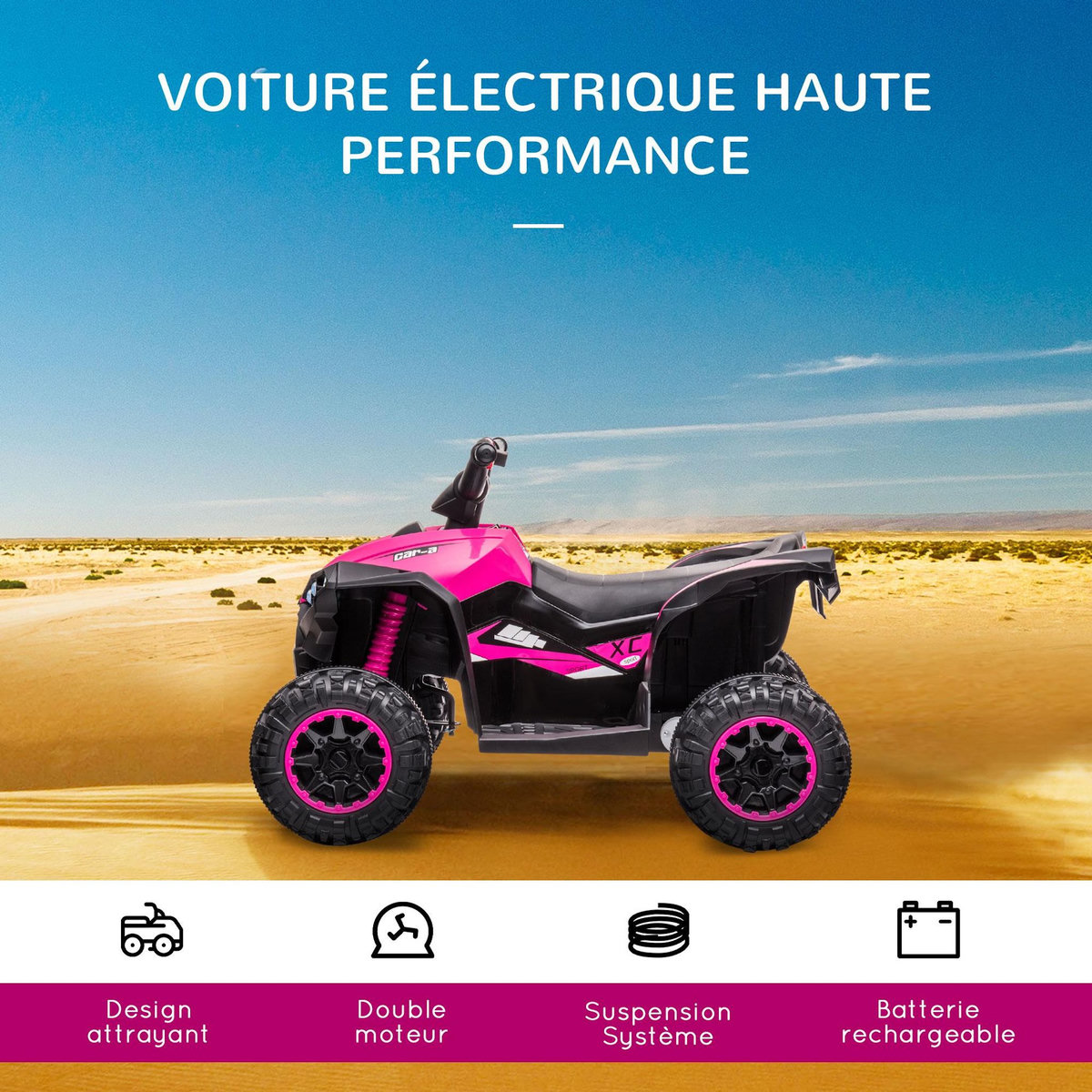 HOMCOM Quad buggy électrique enfant 12 V 3 Km/h max. effets lumineux et sonores rose noir