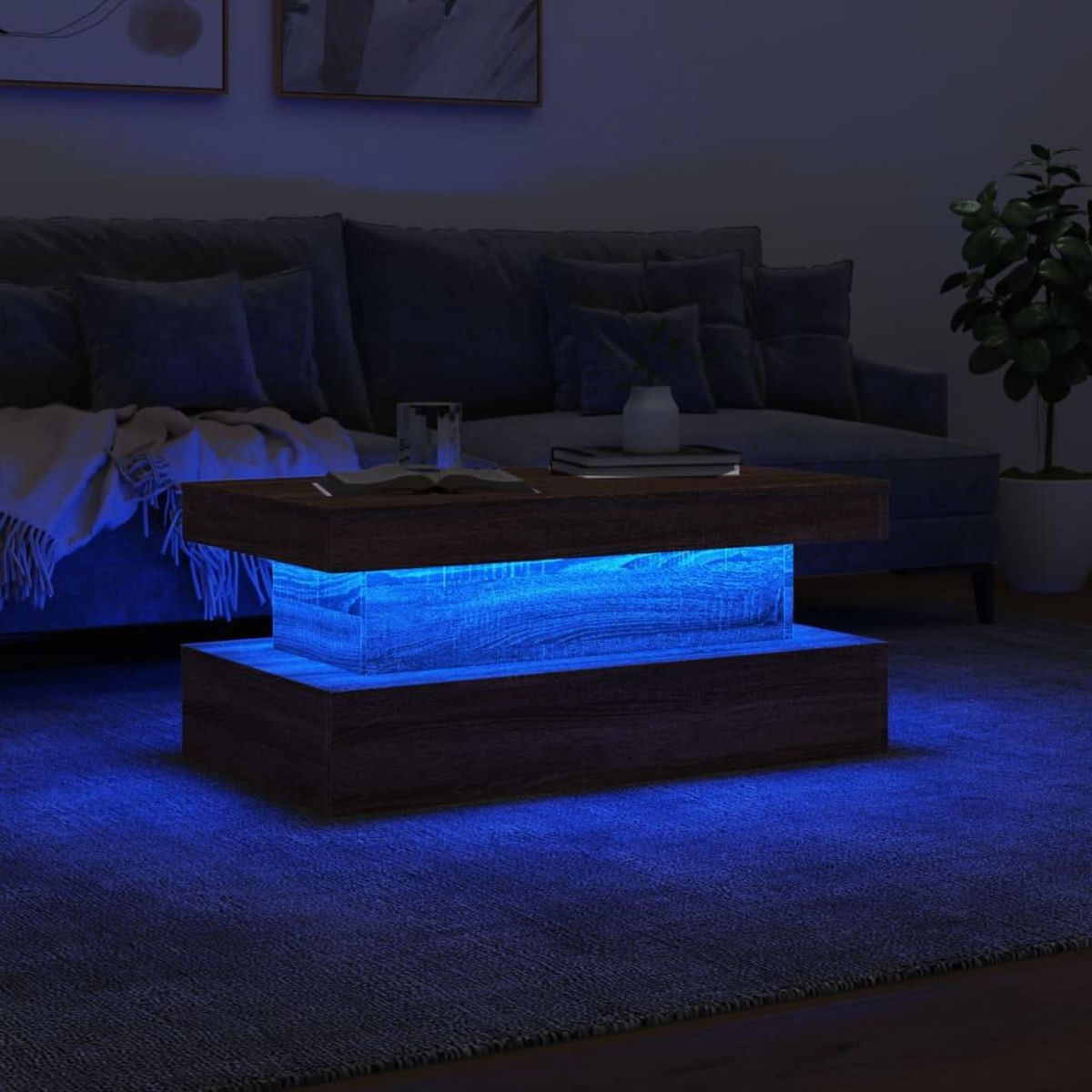 VIDAXL Table basse avec lumieres LED chene marron 90x50x40 cm