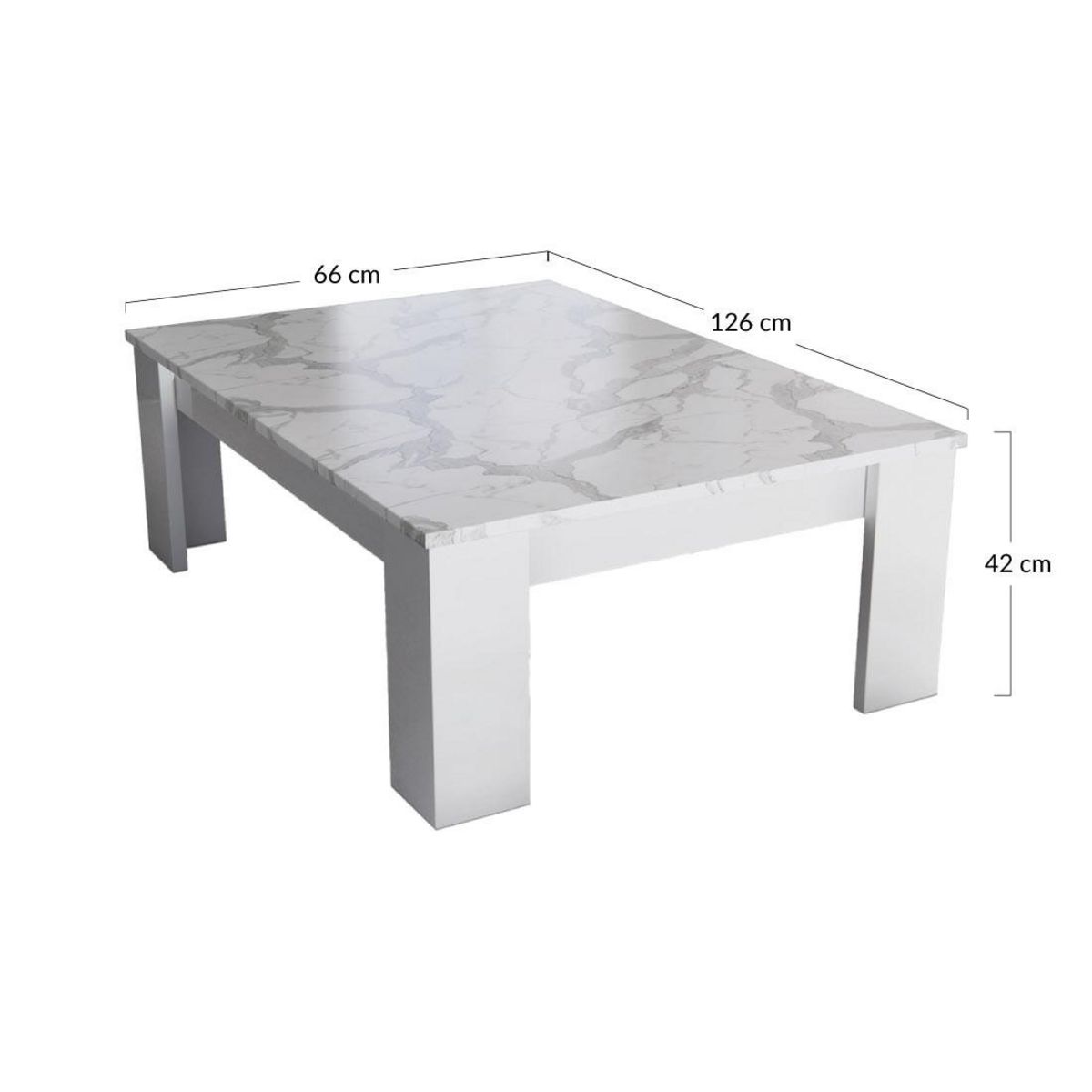 BEST MOBILIER Amaury - table basse - blanc - plateau effet marbre - 126 cm