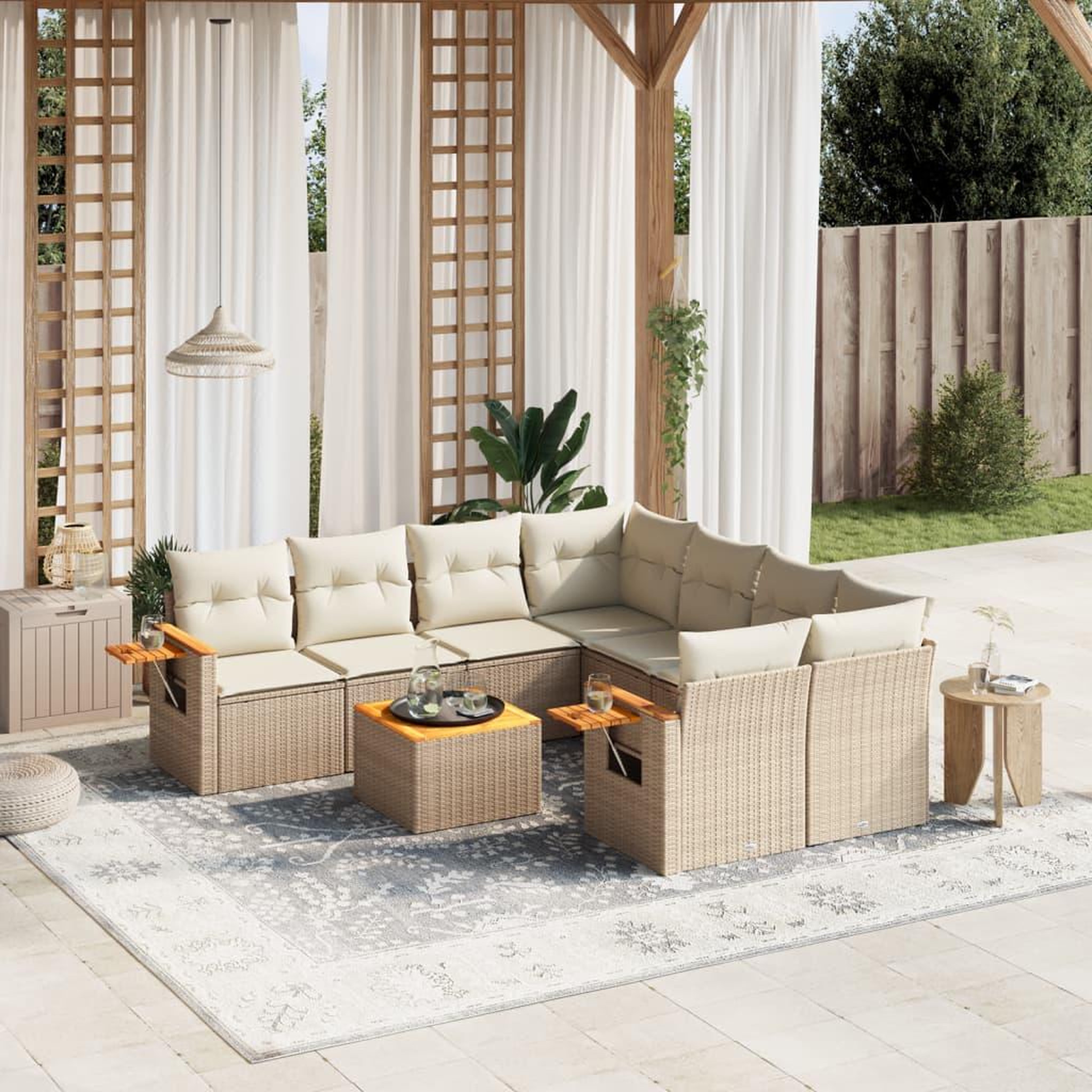 VIDAXL Salon de jardin avec coussins 9 pcs beige resine tressee