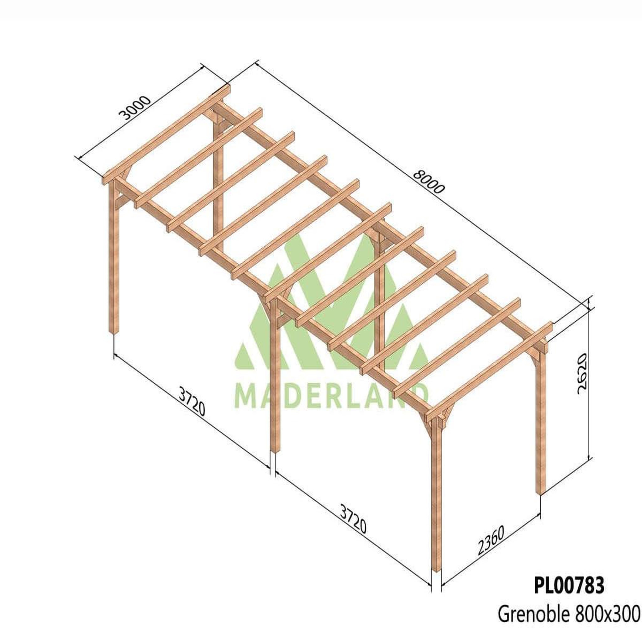 Voir la diapositive 2 : JARDIDECO Pergola en bois lamellé-collé grenoble 800 x 300 cm - maderland