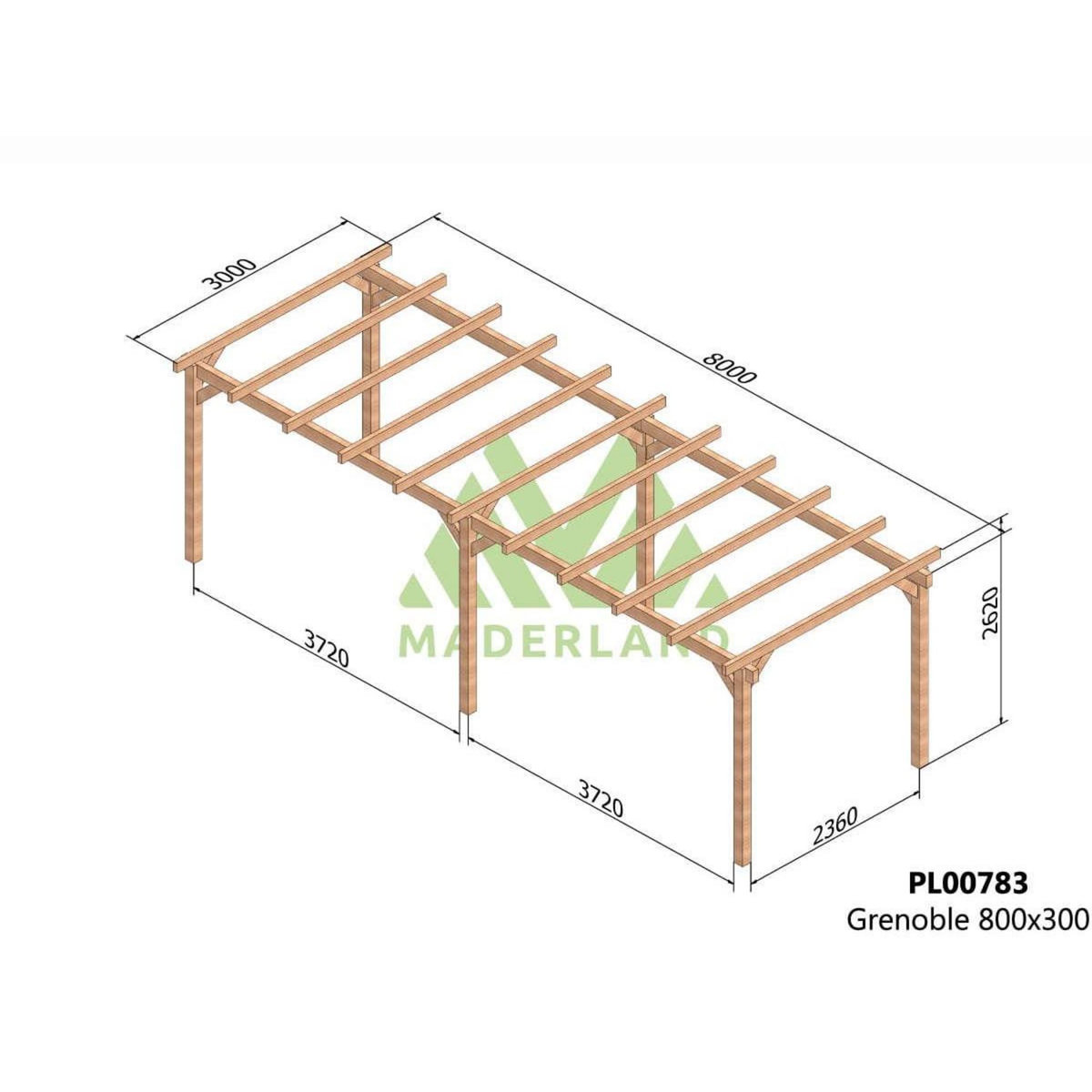 JARDIDECO Pergola en bois lamellé-collé Grenoble 800 x 300 cm - Maderland