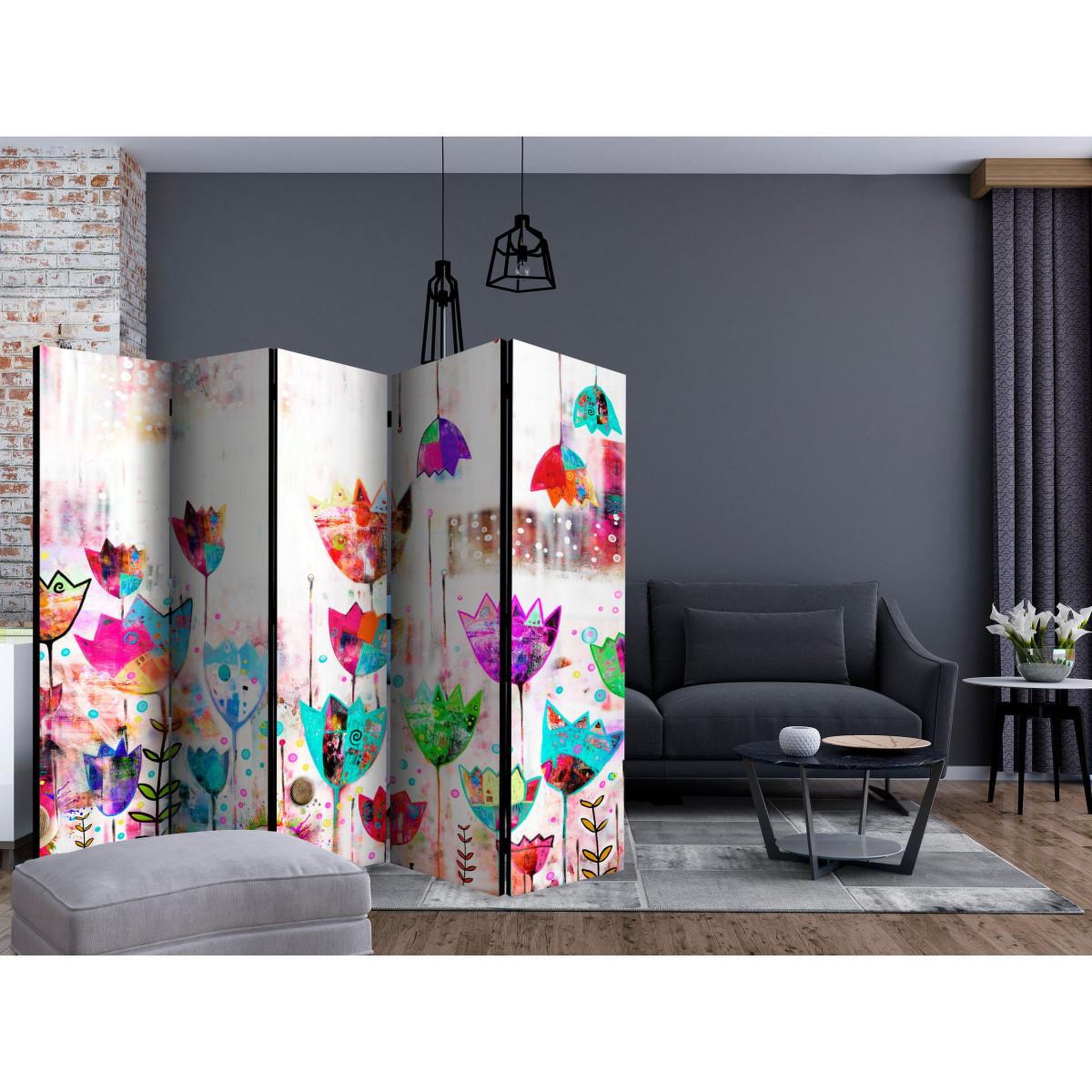 Voir la diapositive 2 : Paris Prix Paravent 5 volets  colorful tulips  172x225cm