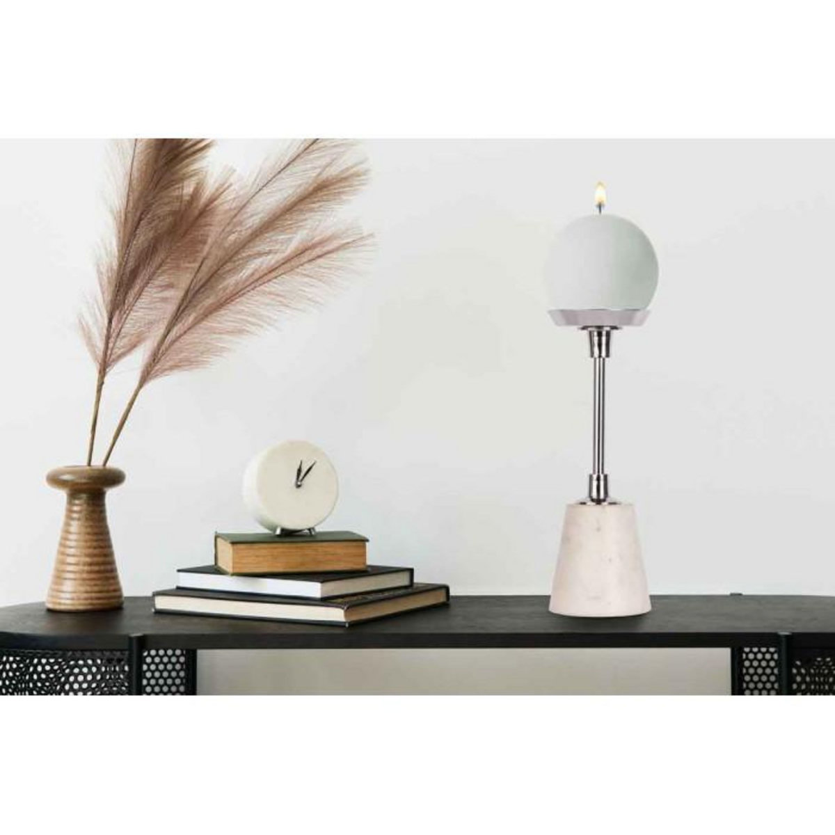 Paris Prix Bougeoir Design en Marbre  Fayya  30cm Blanc & Argent