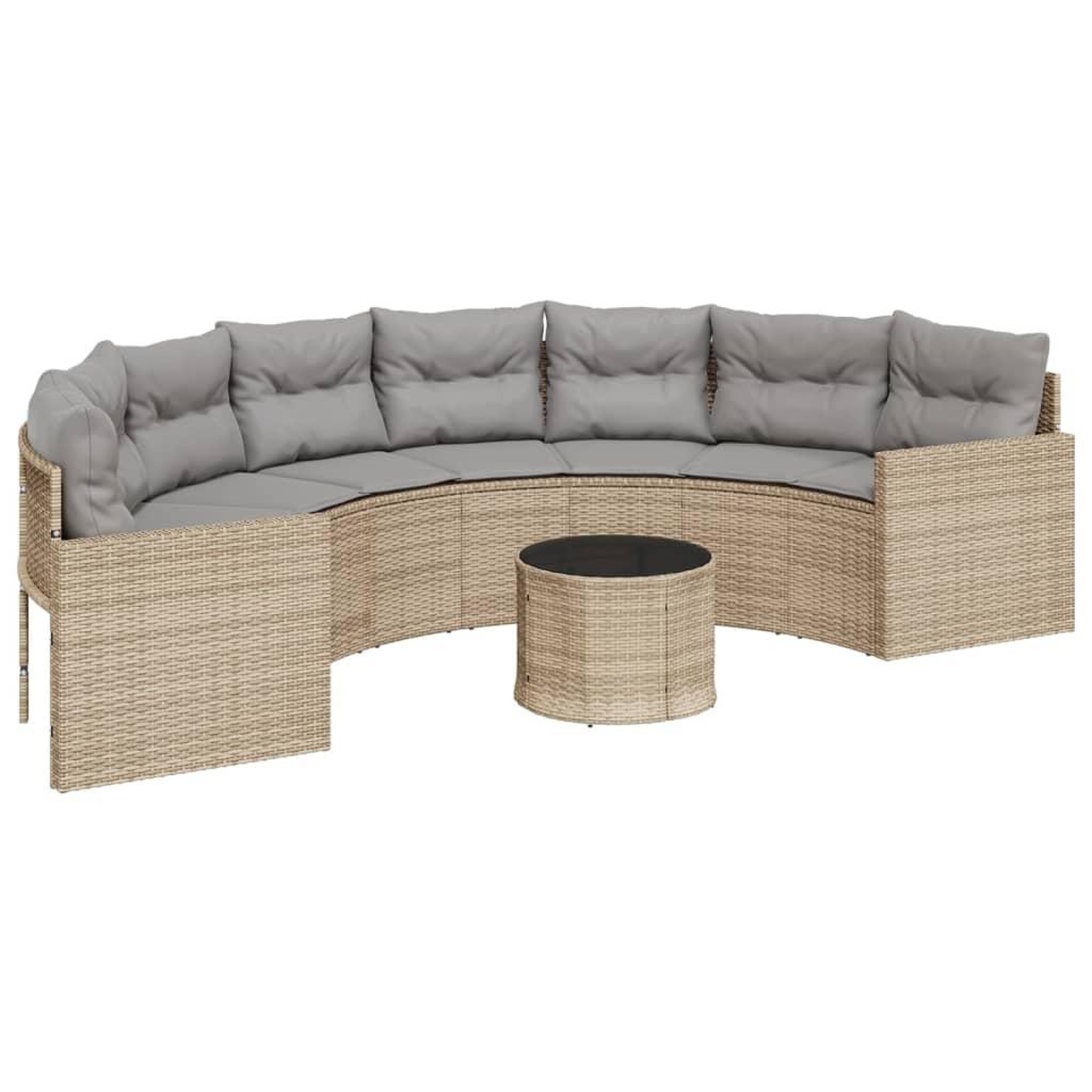 Voir la diapositive 2 : VIDAXL Canape de jardin table coussins demi-rond beige resine tressee