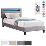 IDIMEX Lit LED simple AUSTIN 90x190 cm, avec sommier, revêtement en tissu. Coloris disponibles : Gris, Noir, Blanc