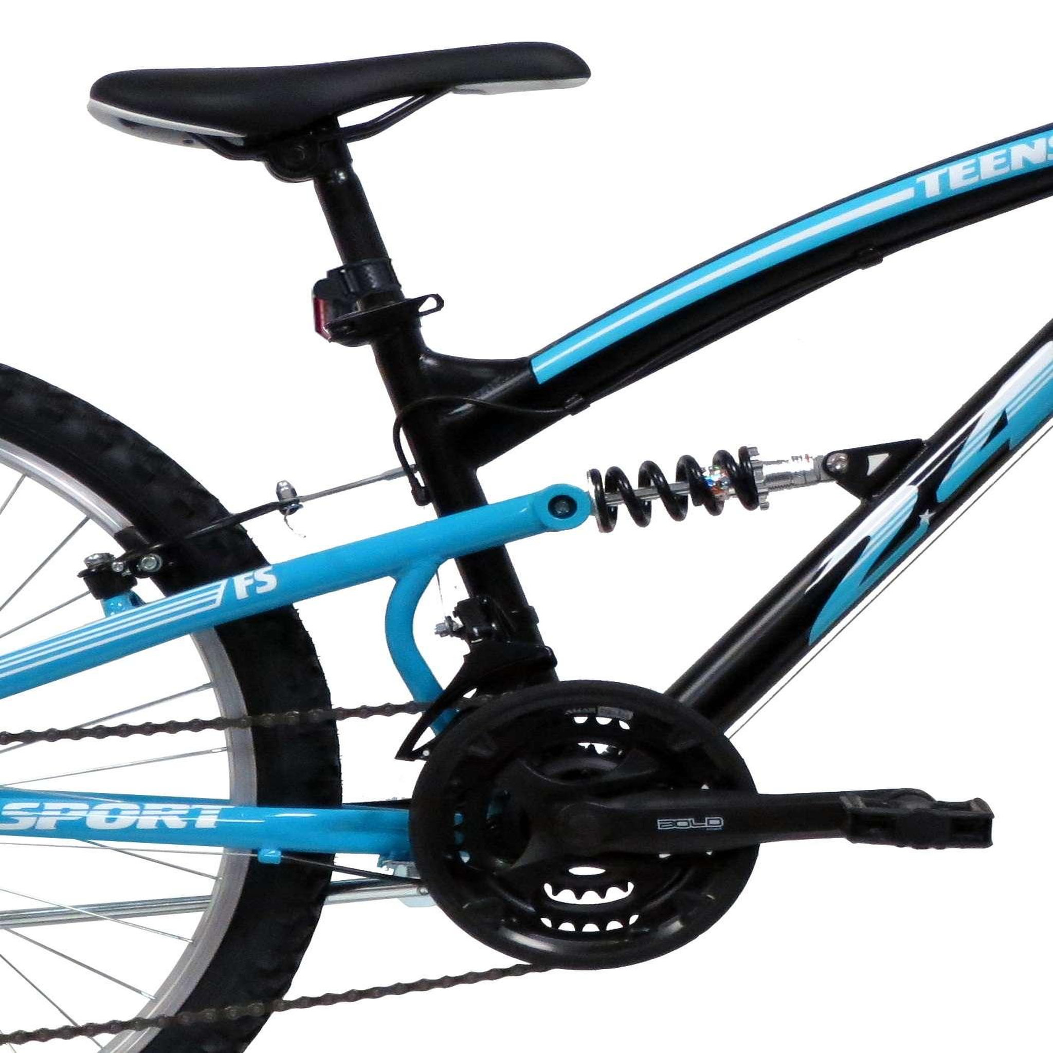 Voir la diapositive 3 : Vélo enfant (140/160 cm) - VTT 24'' Tout Suspendu  Teens   - Fourche télescopique - Cadre acier suspendu - 18 Vitesses - Dérailleur Shimano TY21 - Freins V-Brake et Jantes en aluminium