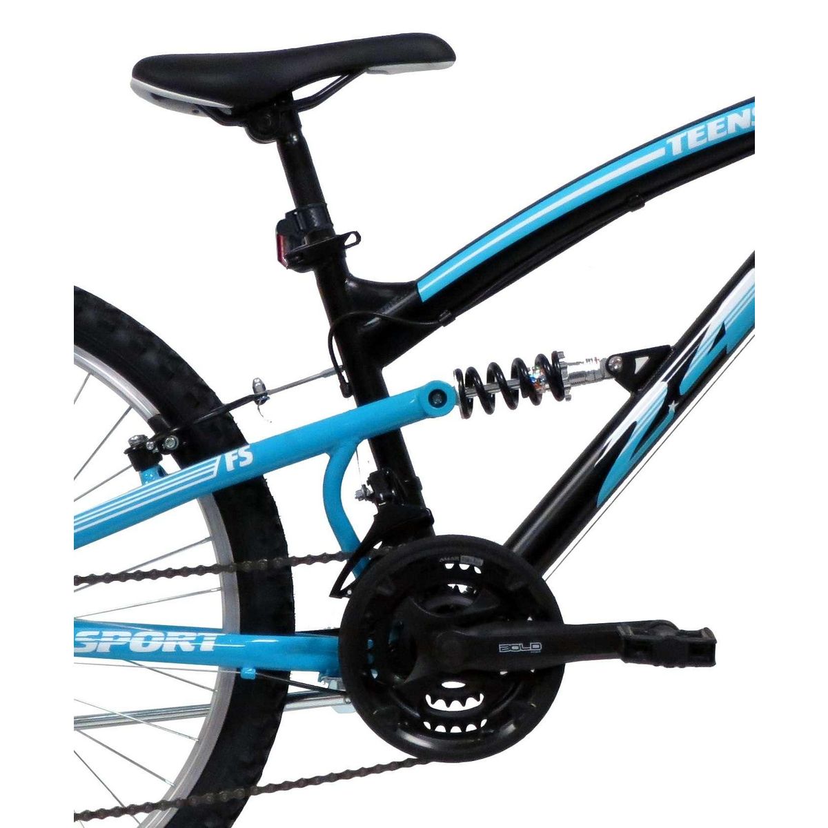 Vélo enfant (140/160 cm) - VTT 24'' Tout Suspendu  Teens   - Fourche télescopique - Cadre acier suspendu - 18 Vitesses - Dérailleur Shimano TY21 - Freins V-Brake et Jantes en aluminium