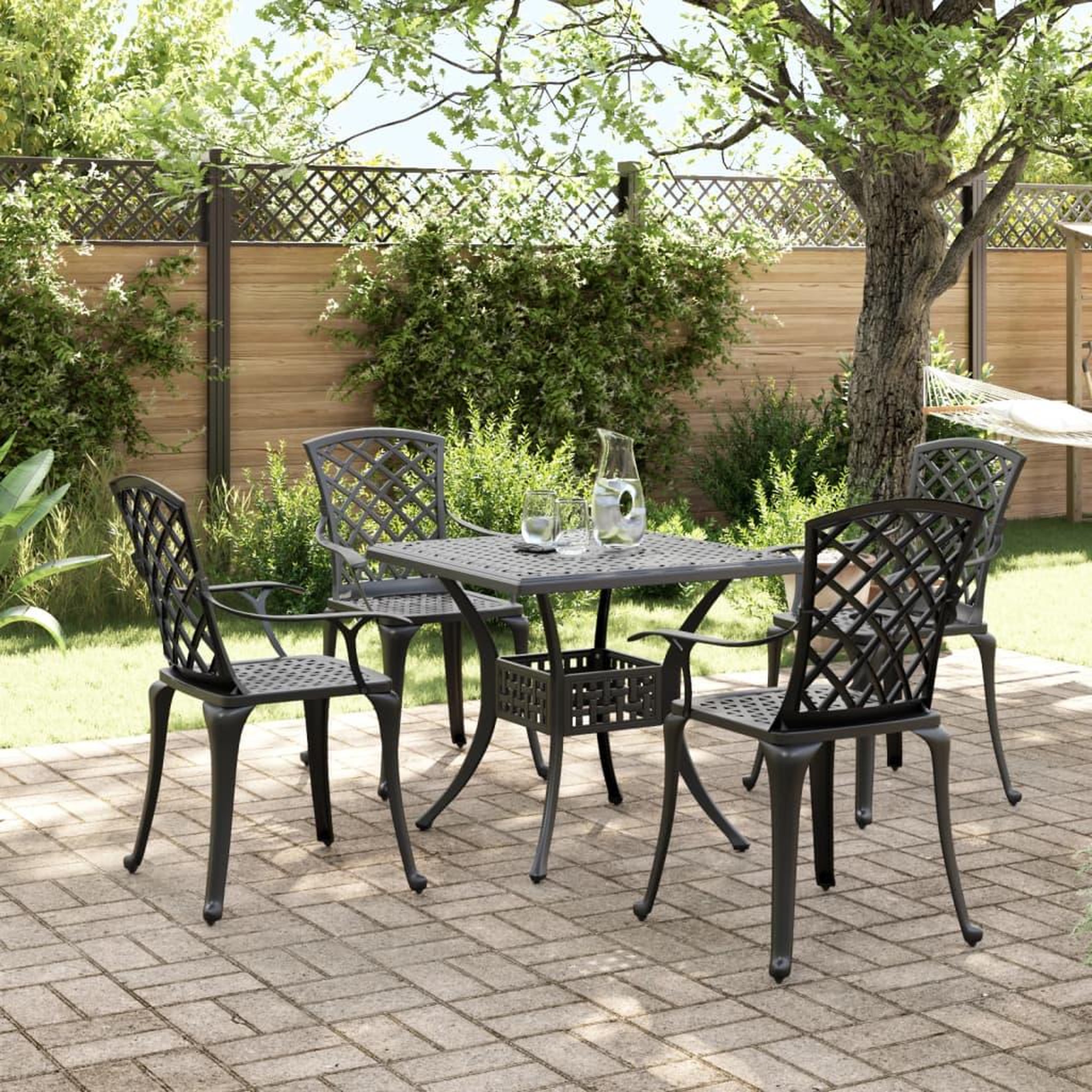 VIDAXL Ensemble a manger de jardin 5 pcs noir aluminium coule