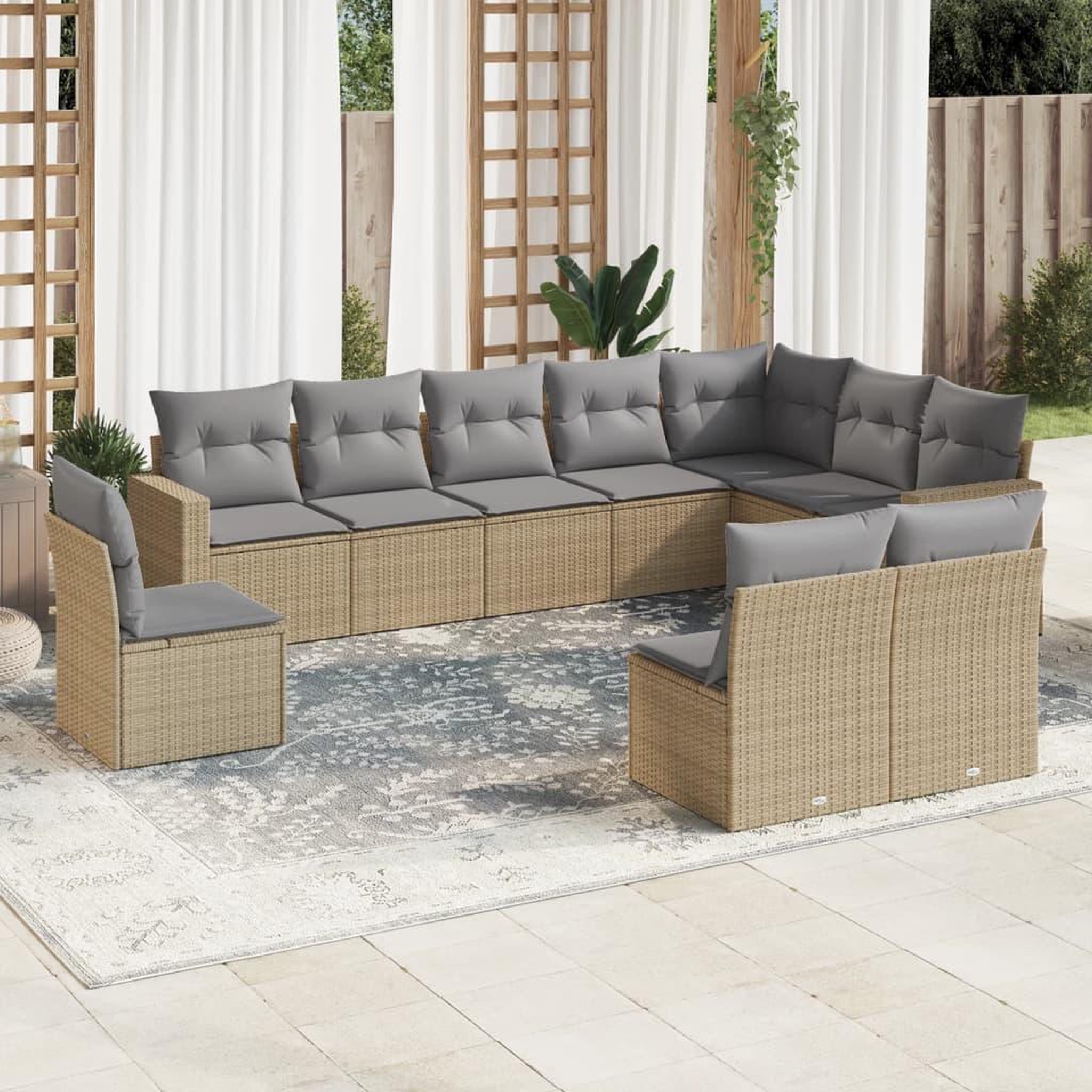 VIDAXL Salon de jardin avec coussins 10 pcs beige resine tressee