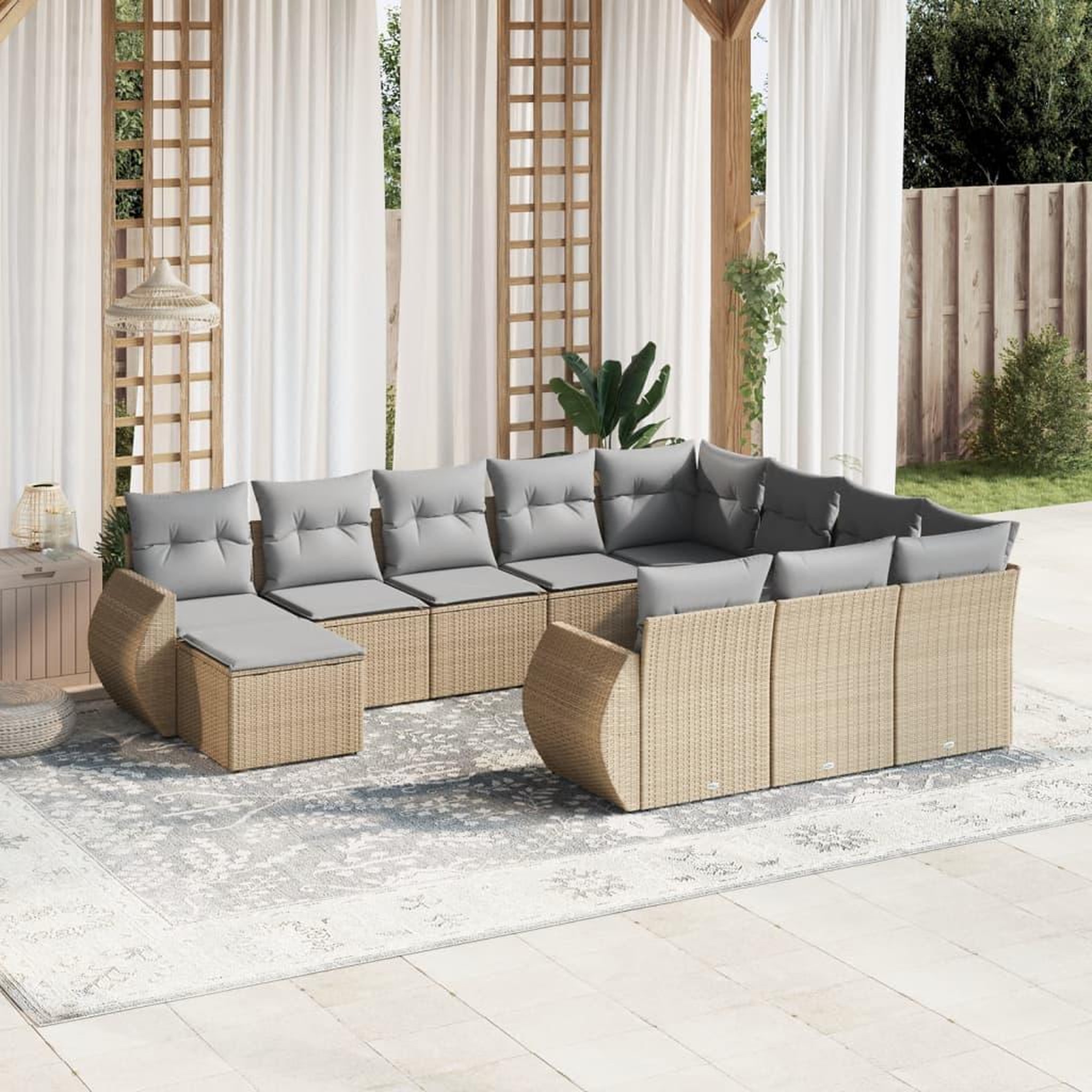 VIDAXL Salon de jardin 11 pcs avec coussins beige resine tressee