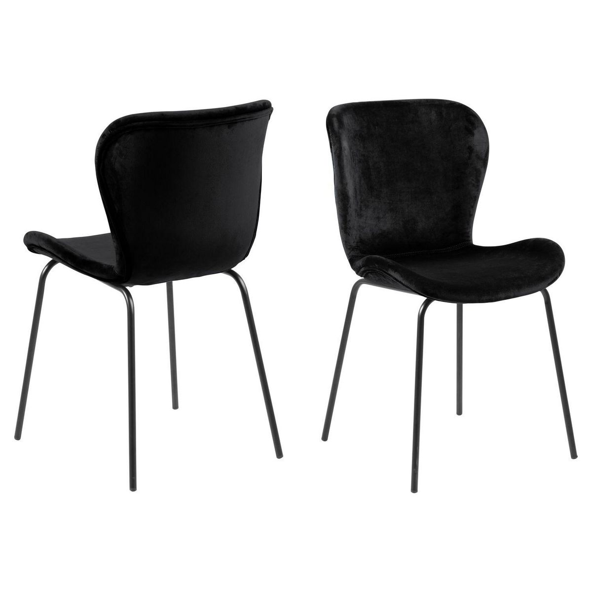 TOILINUX Lot de 2 chaises Léonce en velours et métal - Noir
