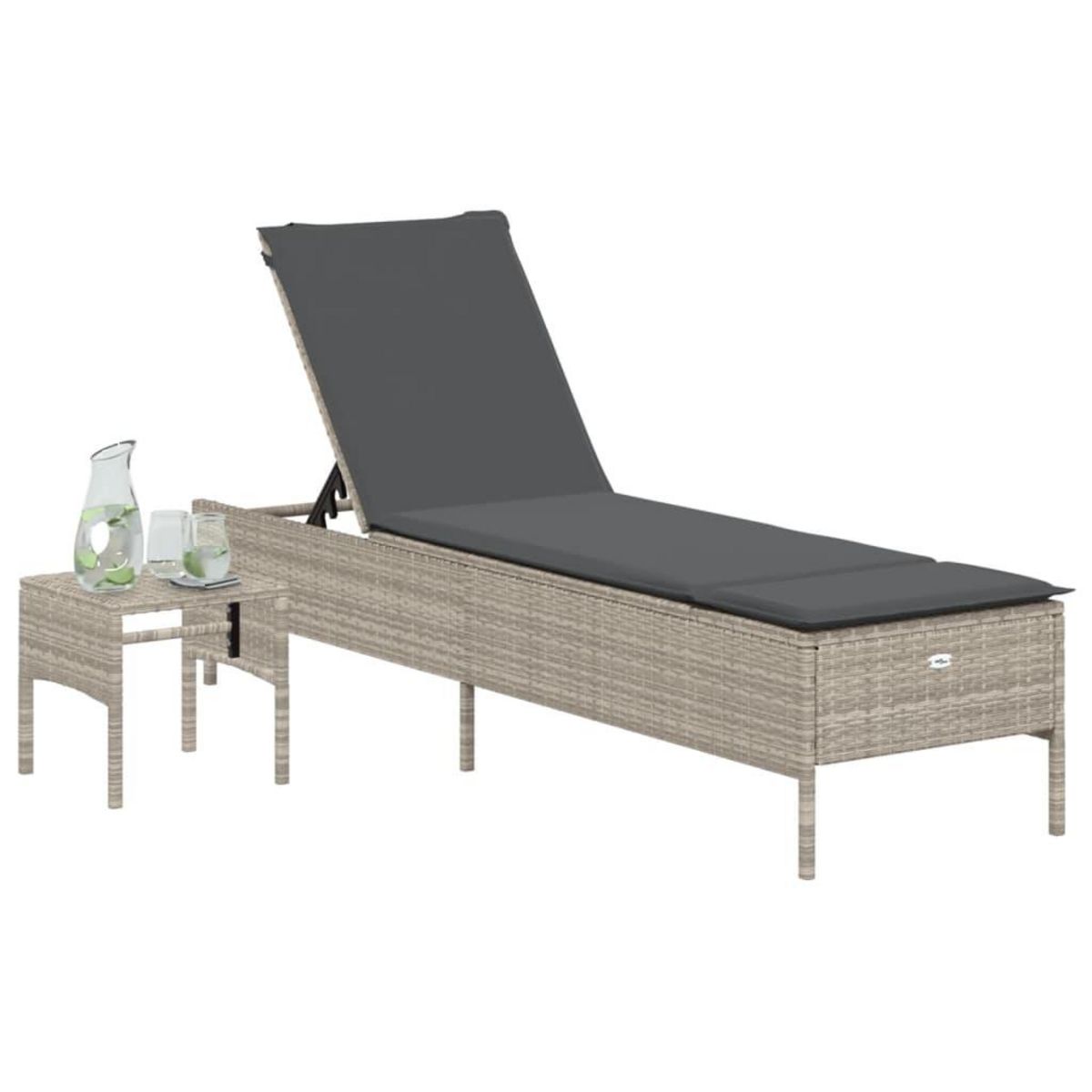 VIDAXL Chaise longue avec table et coussin gris clair resine tressee