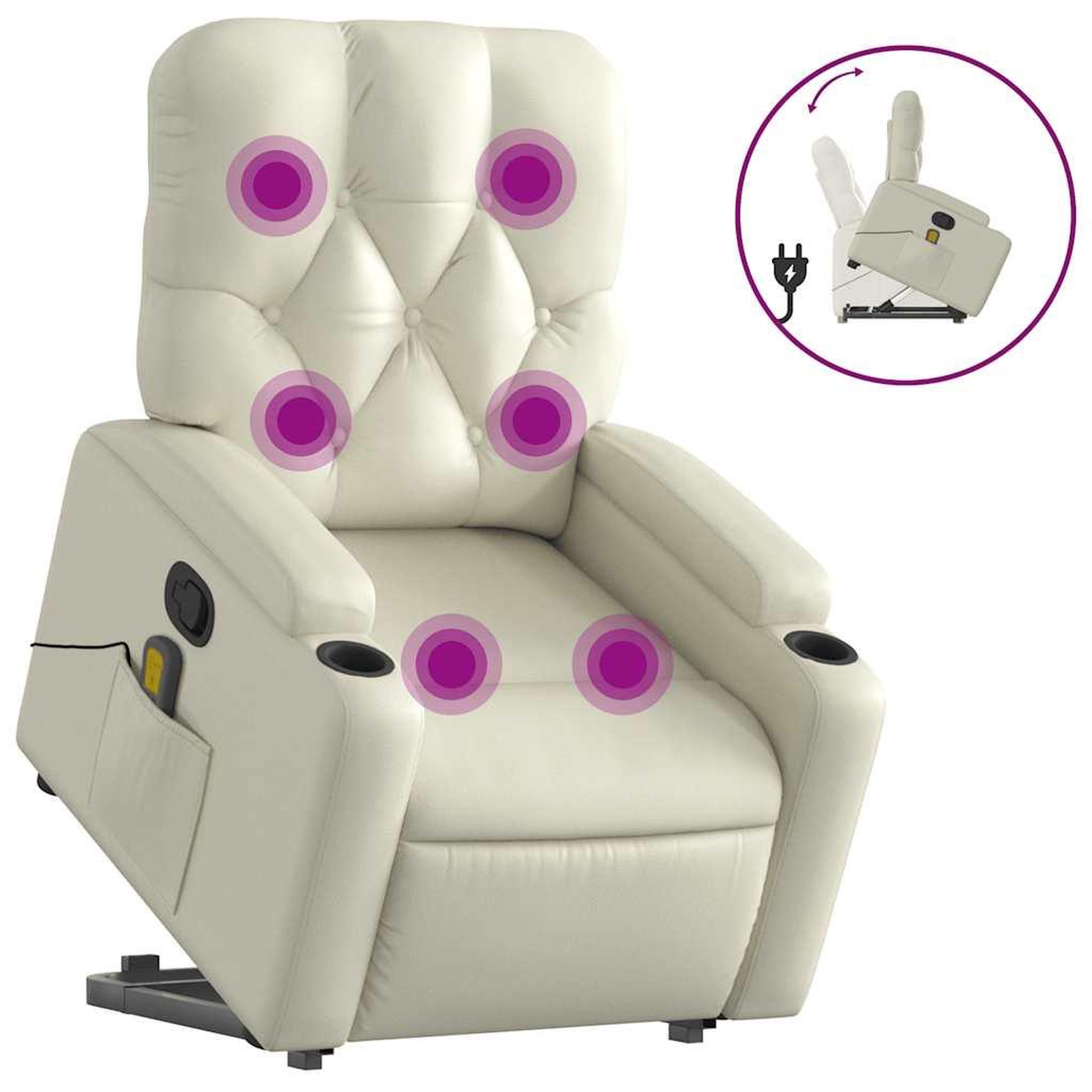 Voir la diapositive 2 : VIDAXL Fauteuil inclinable de massage Creme Similicuir