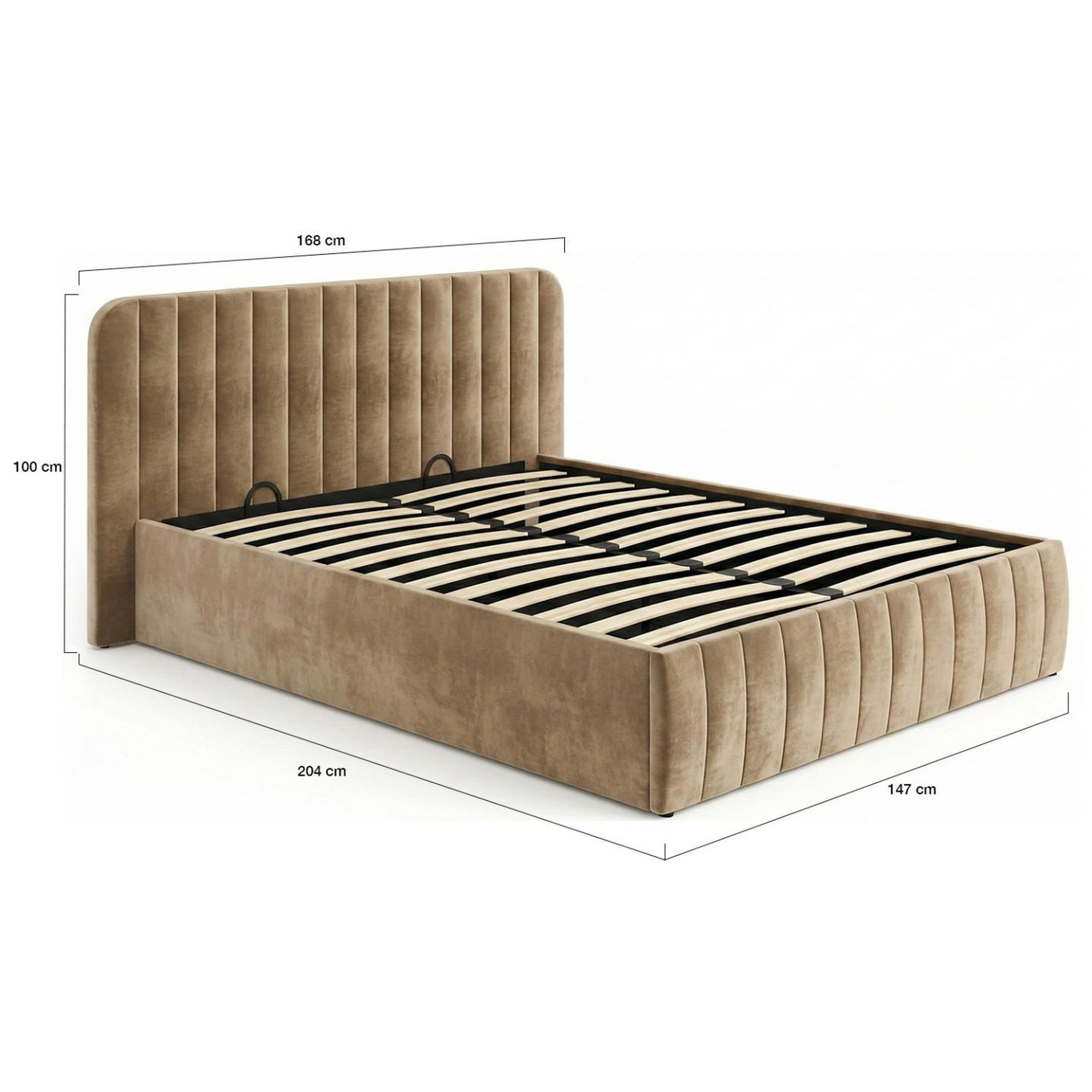 Voir la diapositive 5 : ID MARKET Lit coffre double alba avec tête de lit et sommier 140 x 190 cm velours taupe