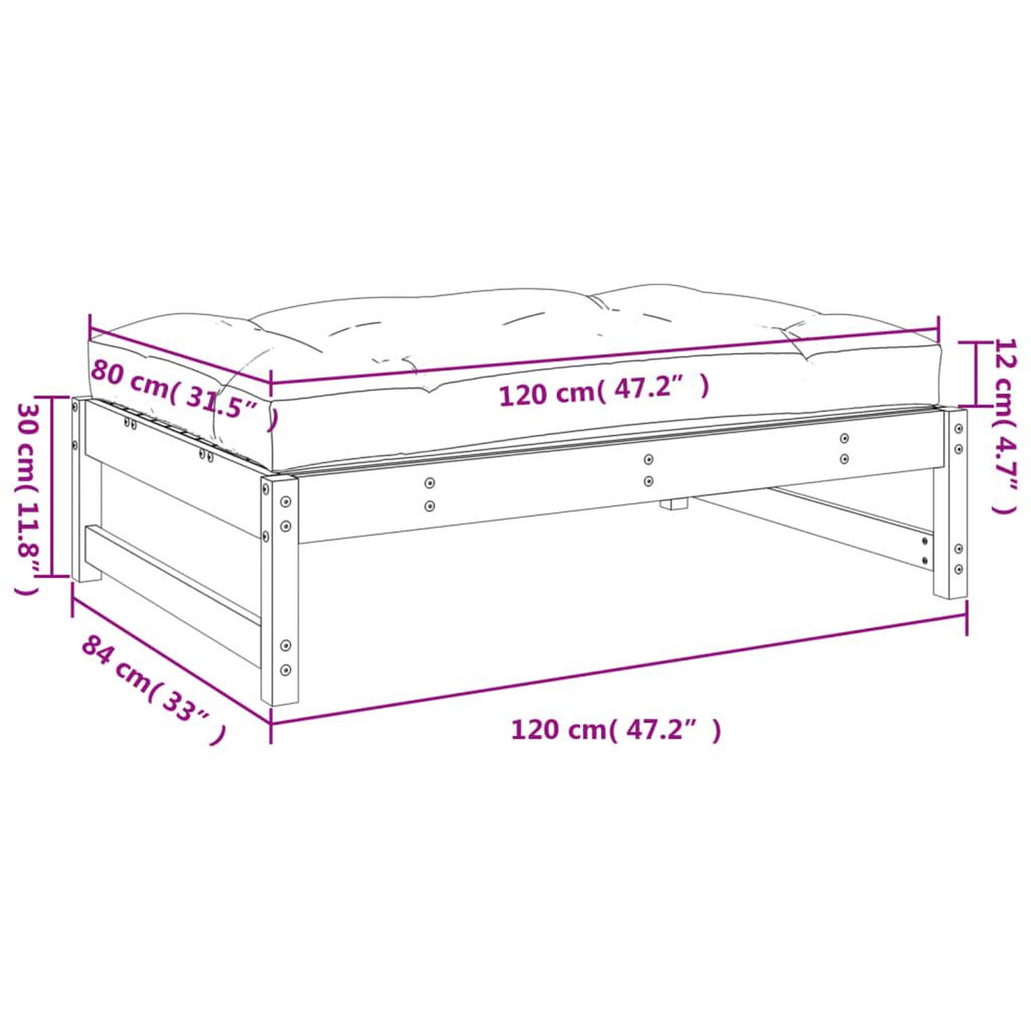 Voir la diapositive 6 : VIDAXL Repose-pied de jardin 120x80 cm blanc bois de pin massif