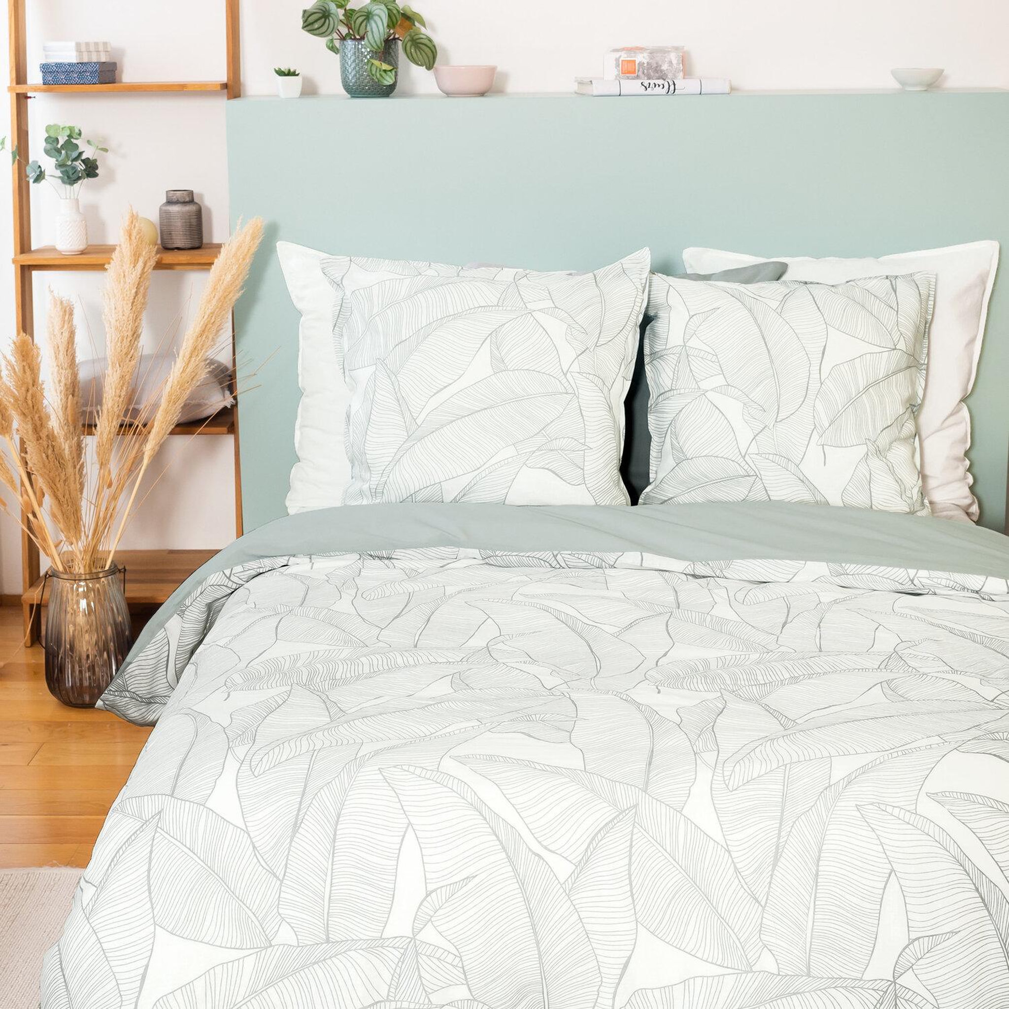 Home collection Parure housse de couette coton-lin lavé 115g/m² + coton lavé 57 fils/cm² pampelune. Coloris disponibles : Bleu