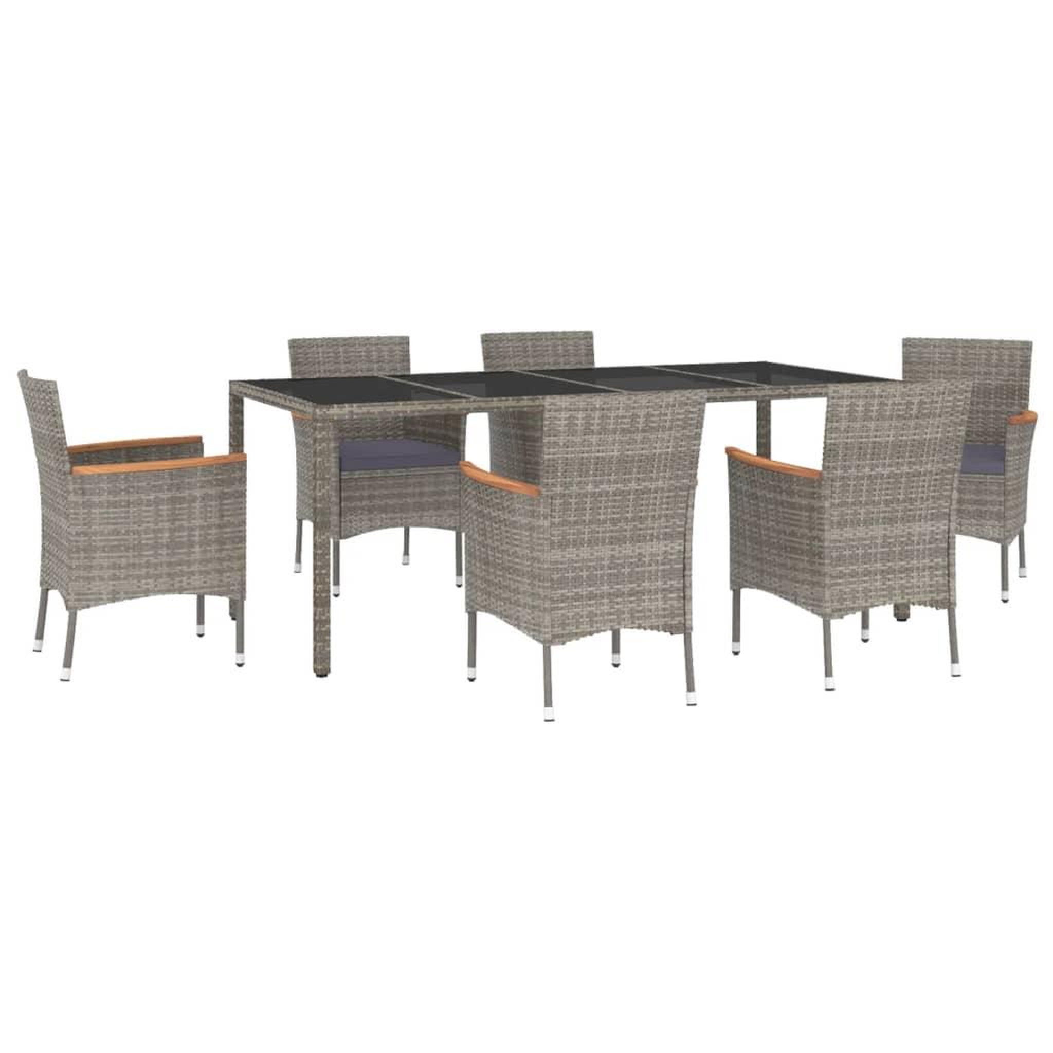 Voir la diapositive 2 : VIDAXL Ensemble a manger jardin et coussins 7 pcs gris rotin