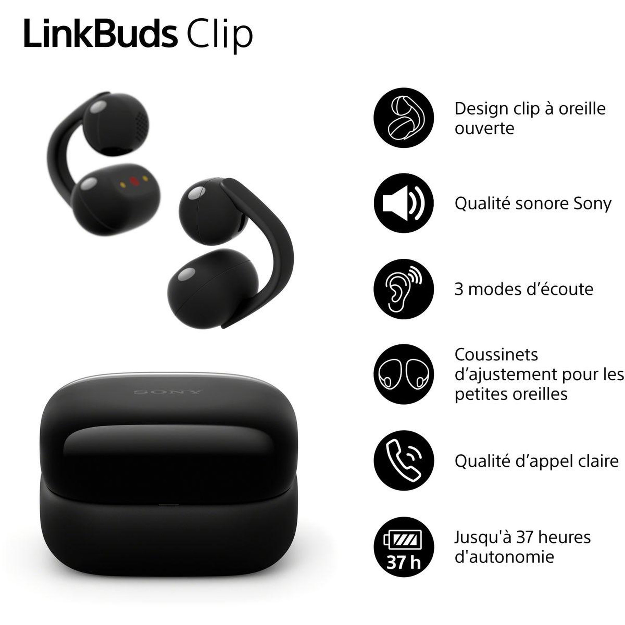 Voir la diapositive 2 : SONY Ecouteurs Linkbuds Clip Noir