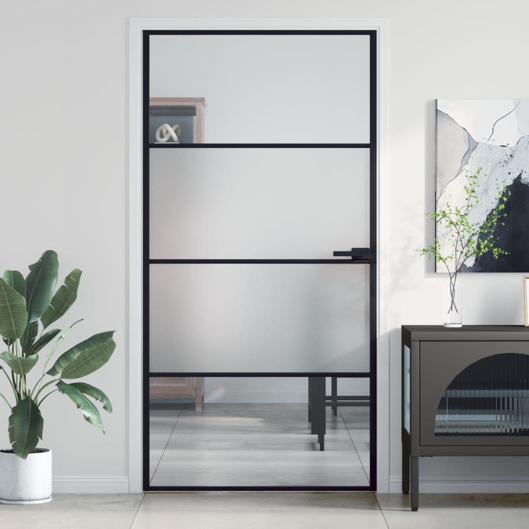 VIDAXL Porte interieure mince noir verre trempe aluminium