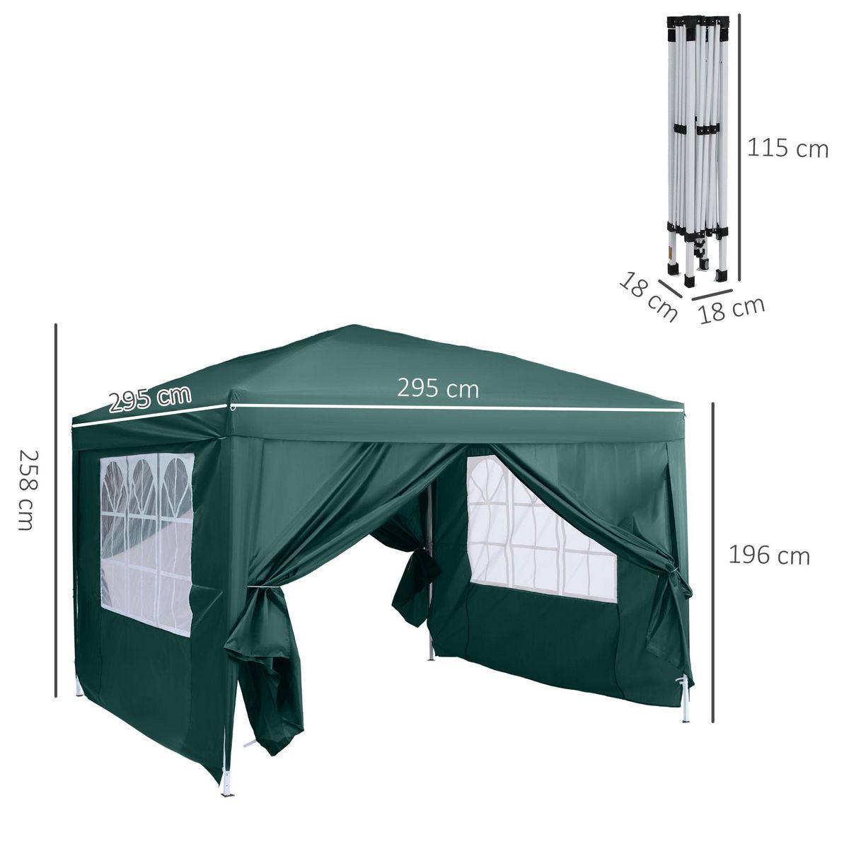 OUTSUNNY Tonnelle barnum tente de réception pliante 3 x 3 x 2,55 m avec fenêtres + sac de transport vert