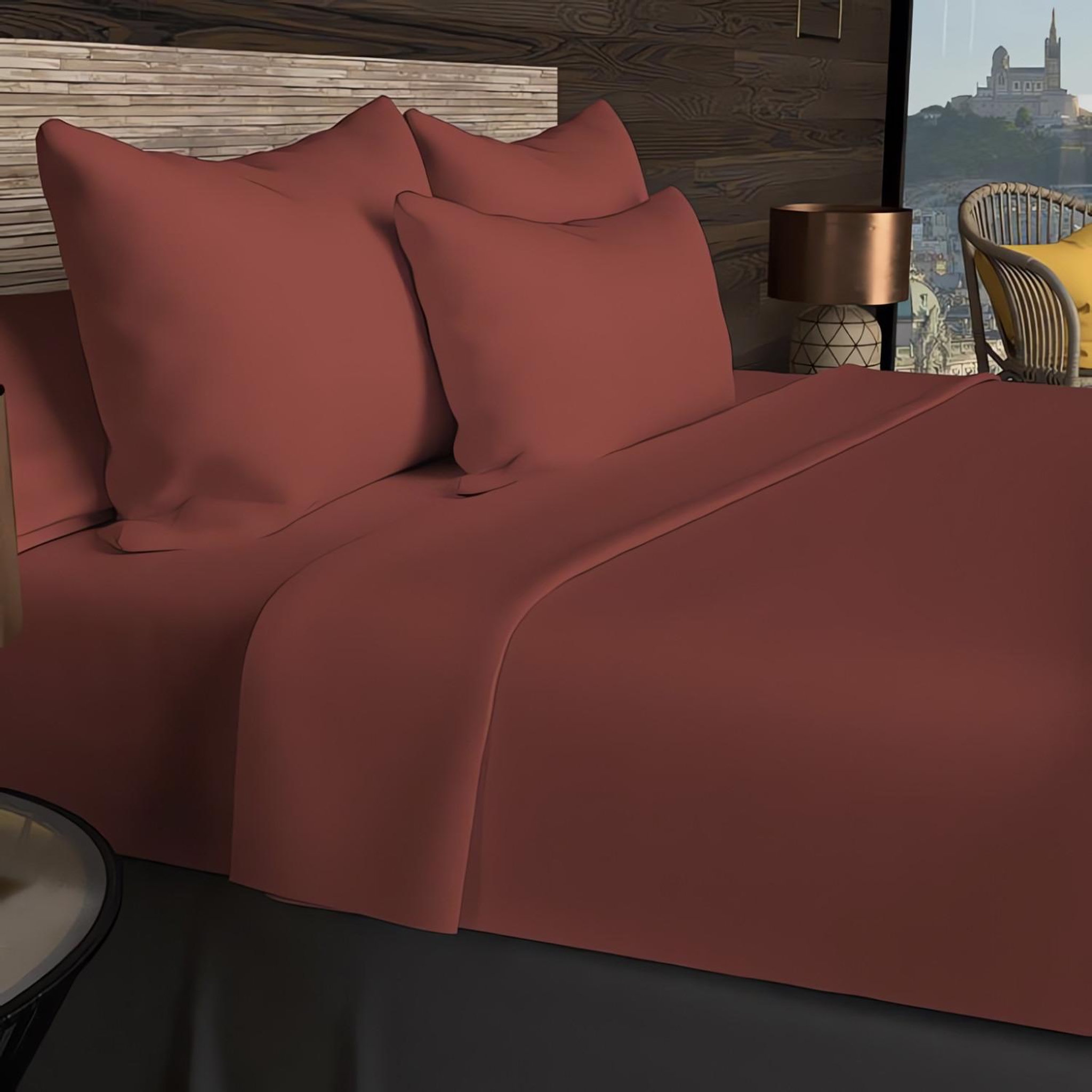 Voir la diapositive 3 : SOLEIL D'OCRE Drap housse en coton 57 fils uni, par soleil d'ocre