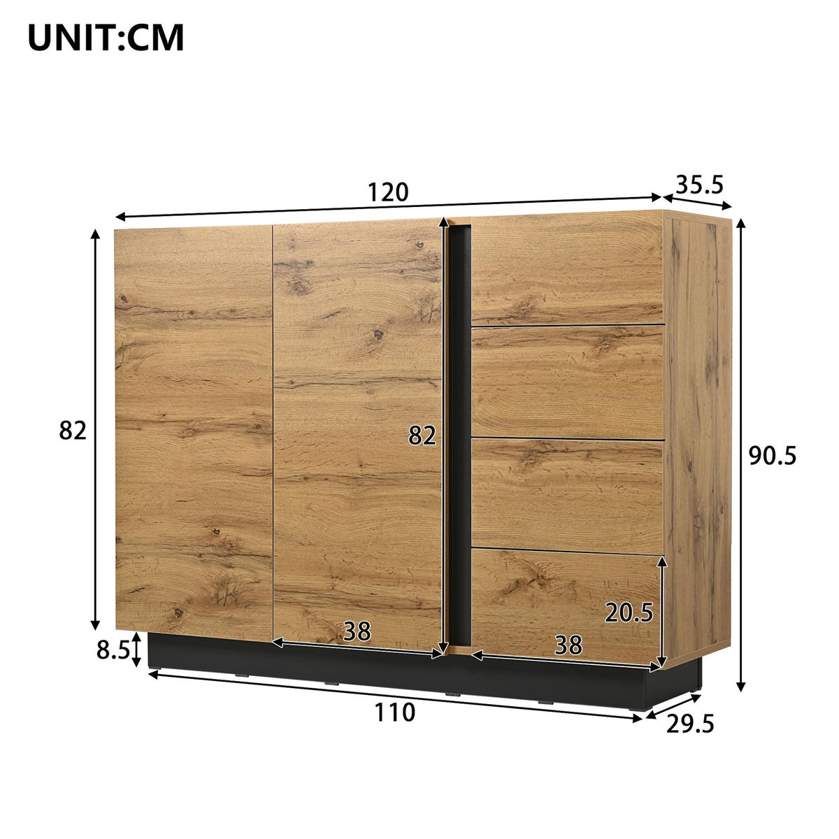 MERAX Buffet 2 porte(s) 4 tiroir(s) - 110 cm naturel panneau de particules