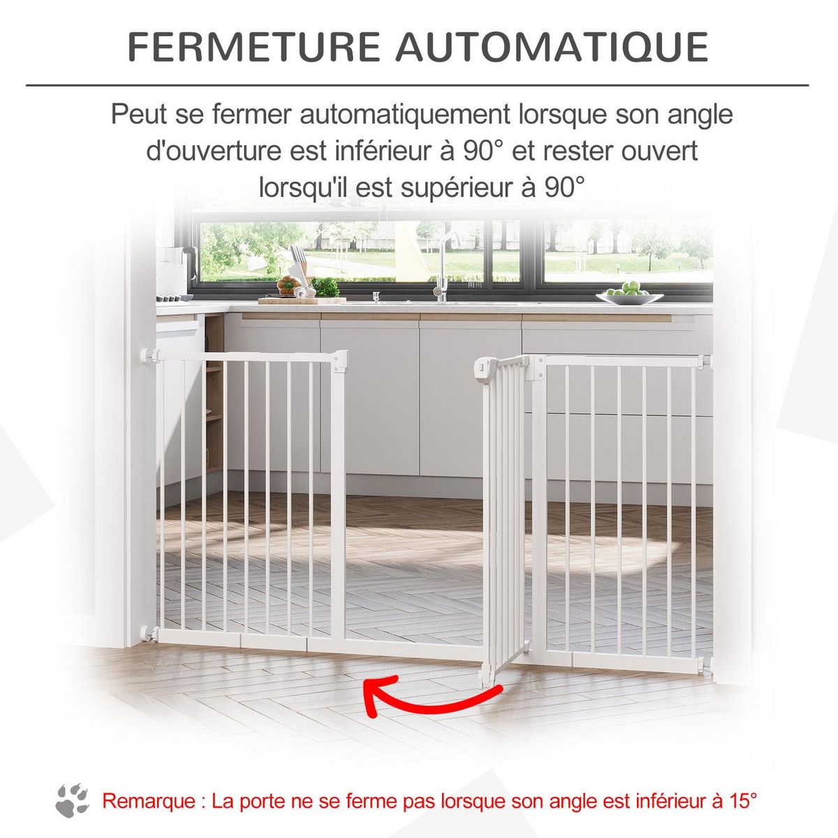 PAWHUT Barrière de sécurité longueur réglable porte double verrouillage sans perçage acier plastique blanc