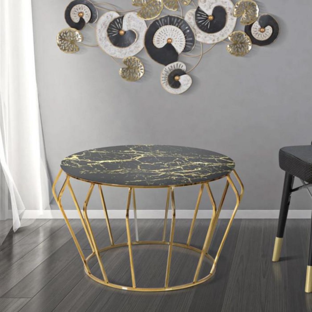 Paris Prix Table Basse Effet Marbre  History  78cm Noir & Or