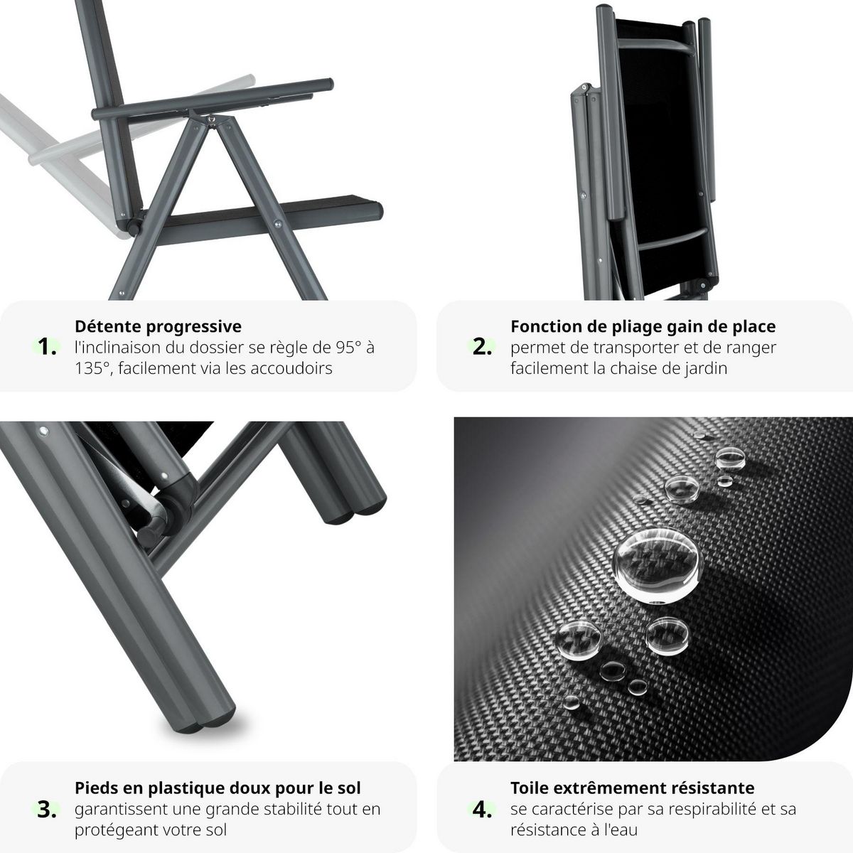 tectake Ensemble chaises de salle à manger gris anthracite