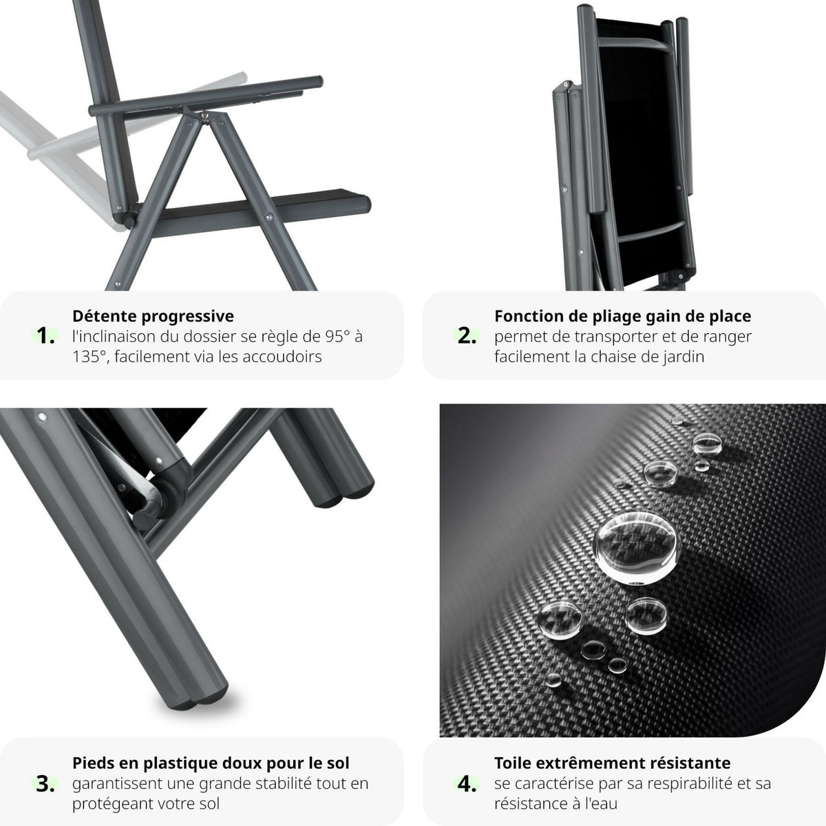 tectake Ensemble chaises de salle à manger gris anthracite