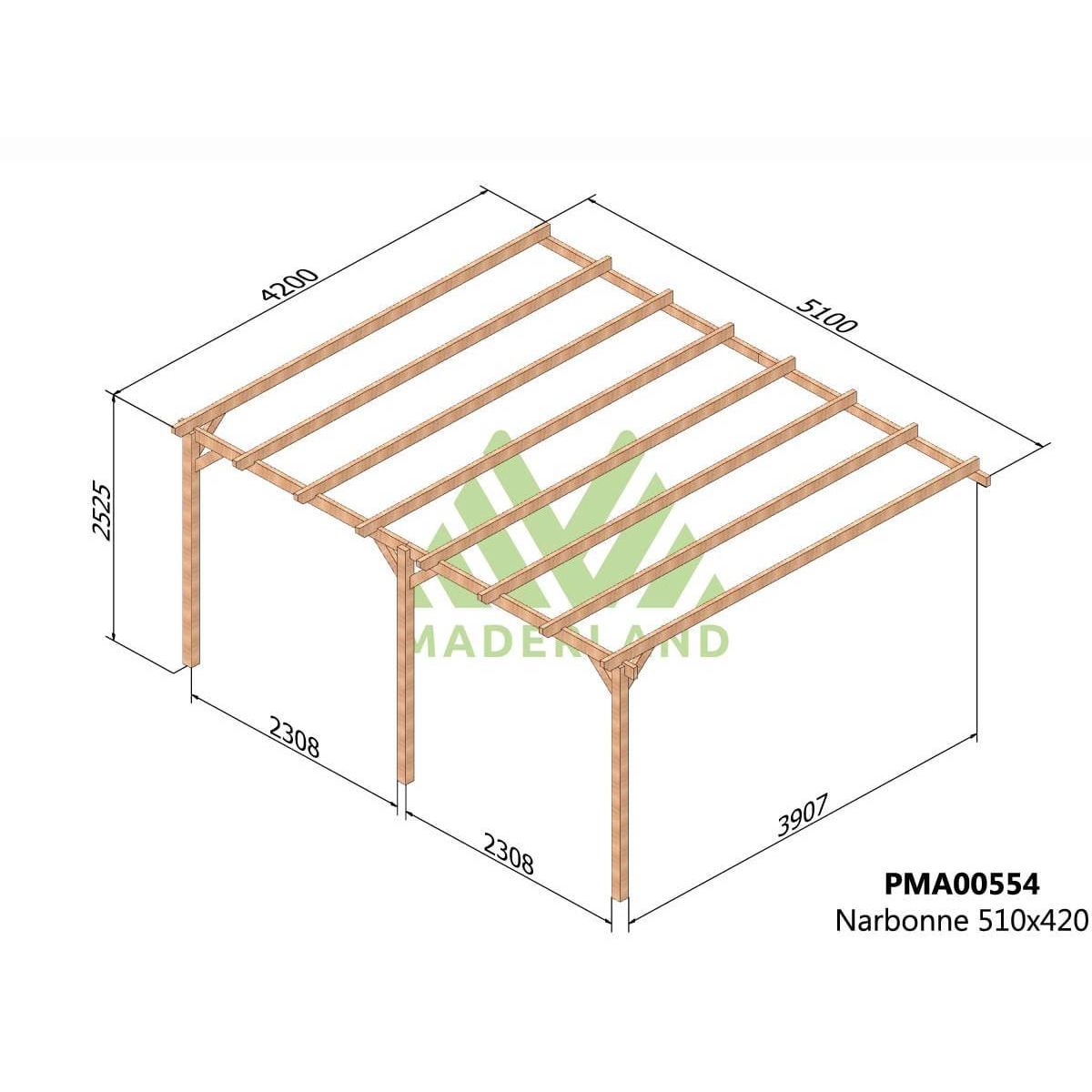 JARDIDECO Pergola adossée en bois massif Narbonne 510 x 420 cm - Maderland