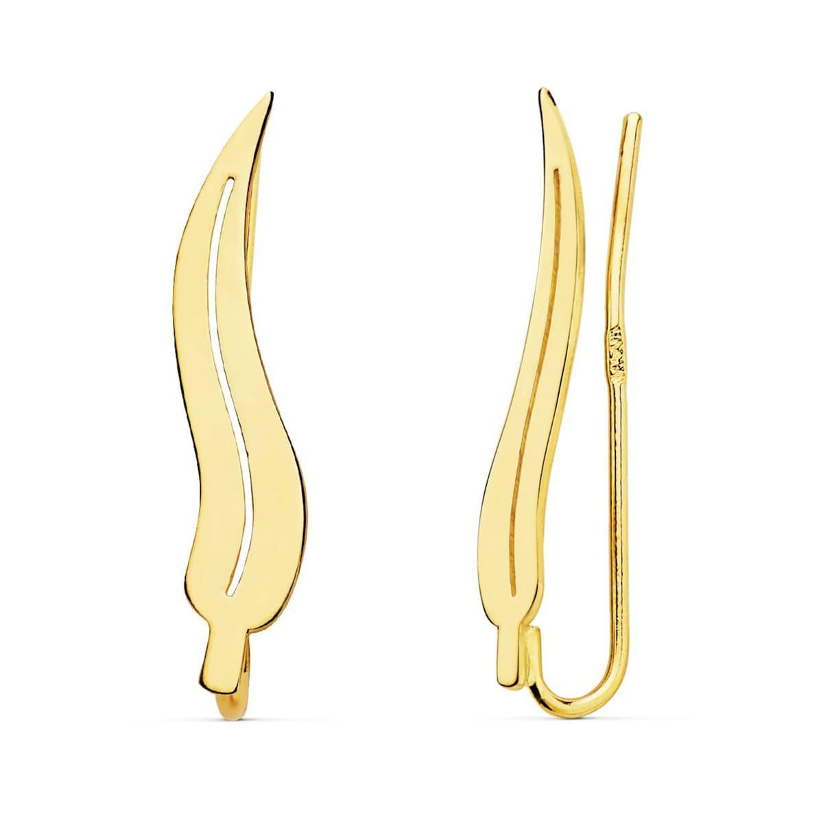 L'ATELIER D'AZUR Boucles d'Oreilles Or 18 Carats 750 Jaune - Contours Grimpeurs - Feuilles