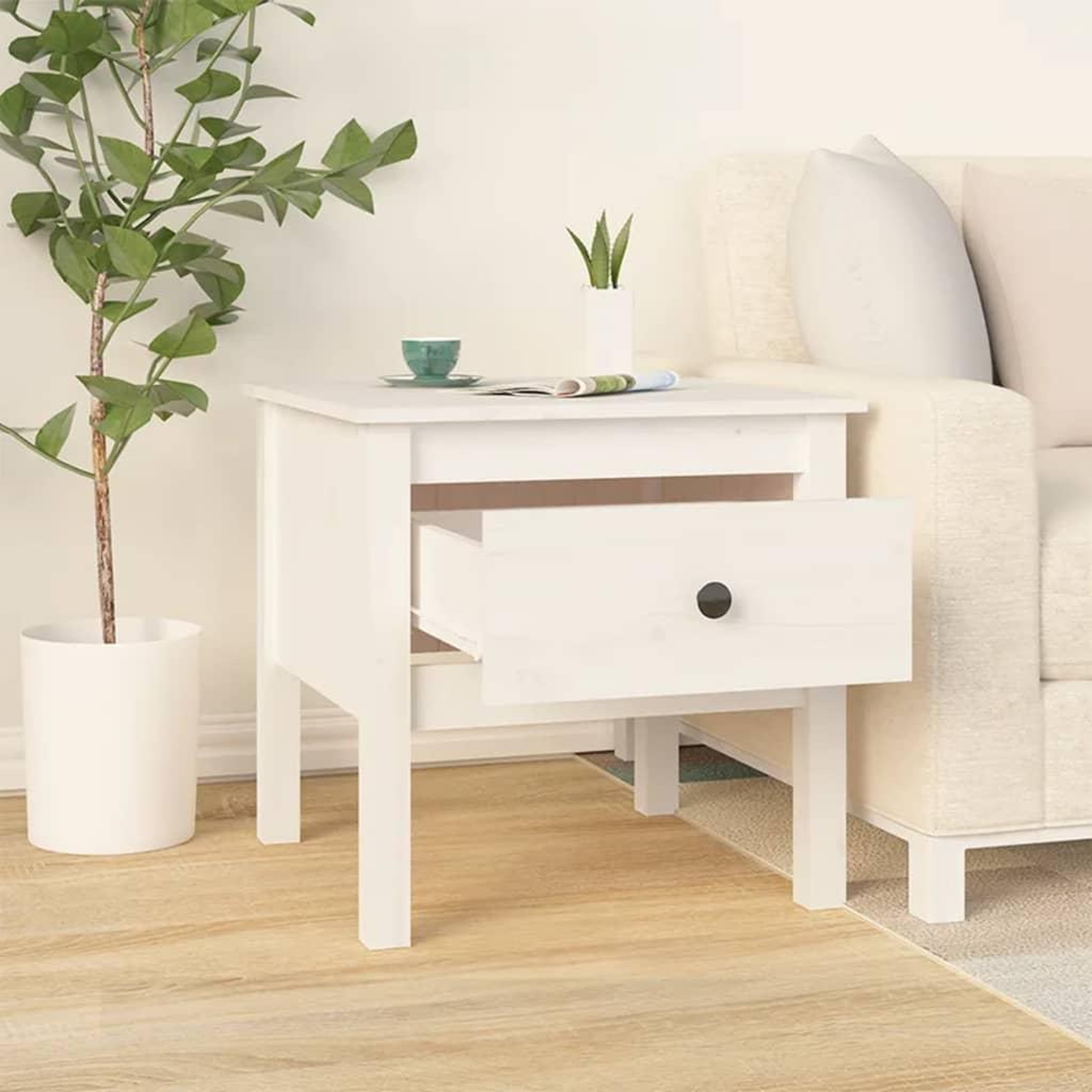 Voir la diapositive 5 : VIDAXL Tables d'appoint 2 pcs Blanc 50x50x49 cm Bois massif de pin