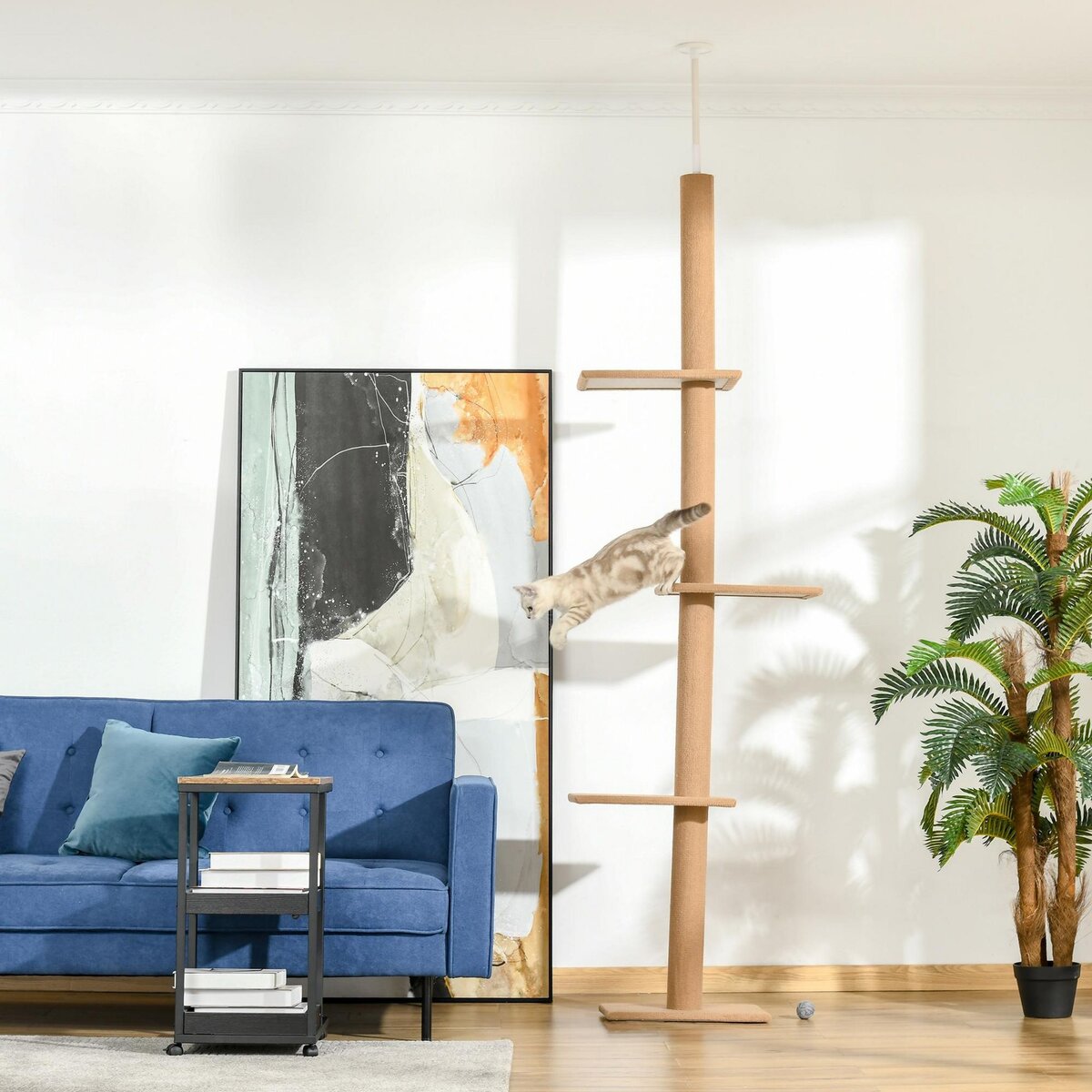 PAWHUT Arbre à chat poteau à griffer hauteur réglable dim. 43L x 27I x 228-260H cm 4 niveaux d'activités marron