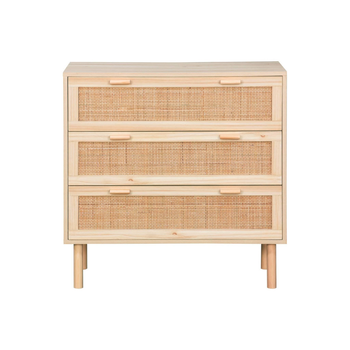 SWEEEK Commode 3 tiroirs cannage et décor bois CAMARGUE L 80 x P 40 x H 80cm