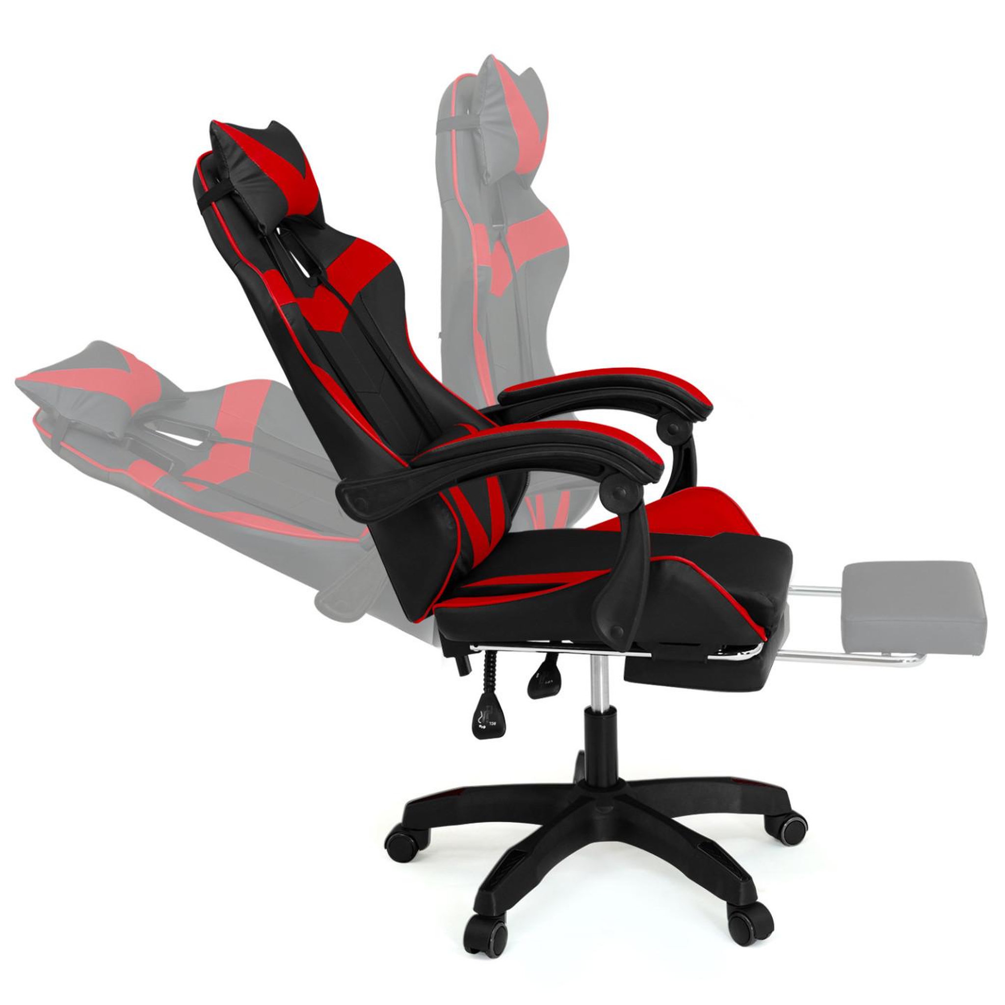 Voir la diapositive 3 : ID MARKET Fauteuil de gaming alex réglable avec repose-pied, coussin de tête et coussin lombaire noir et rouge