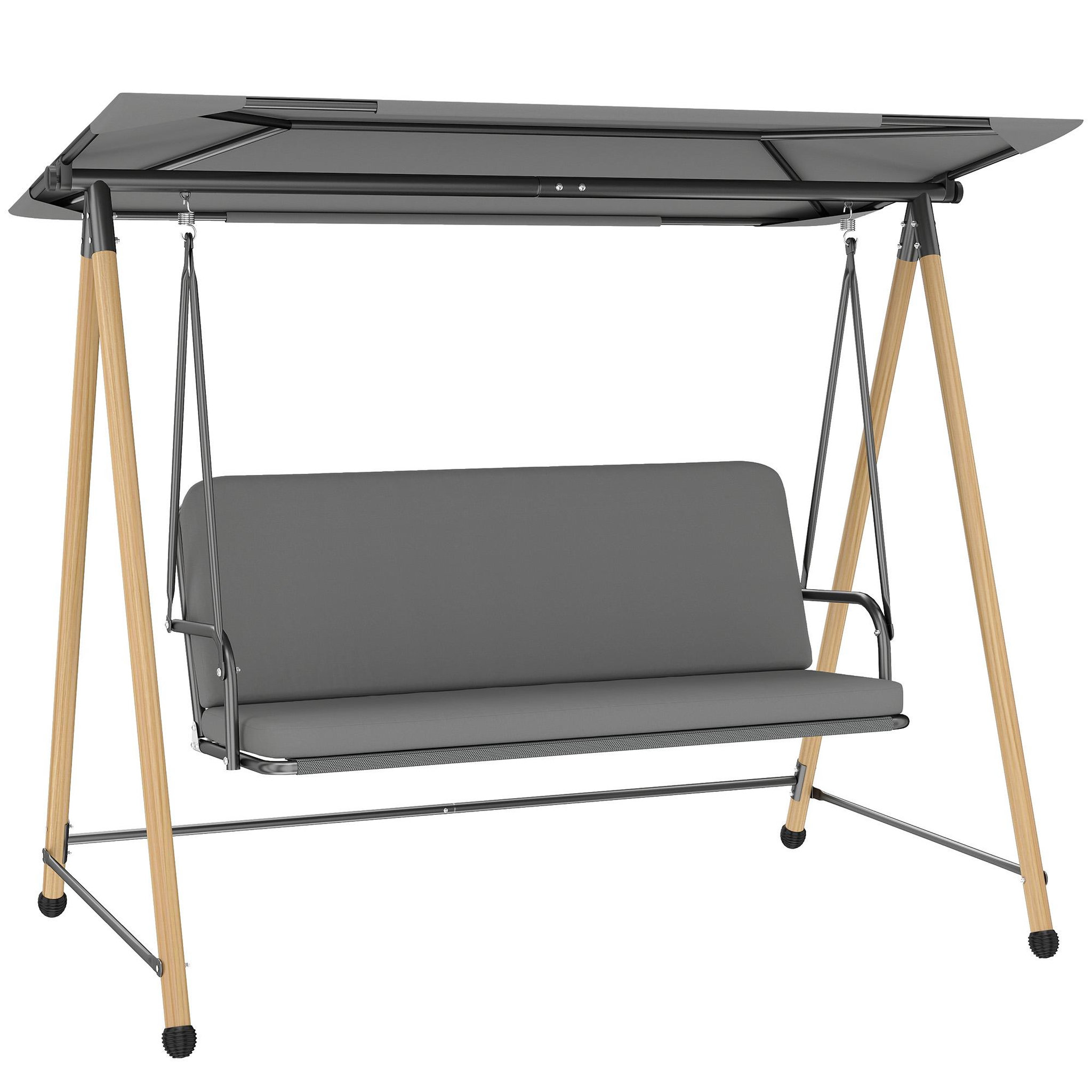 OUTSUNNY Balancelle de jardin 3 places design structure acier effet bois auvent réglable gris