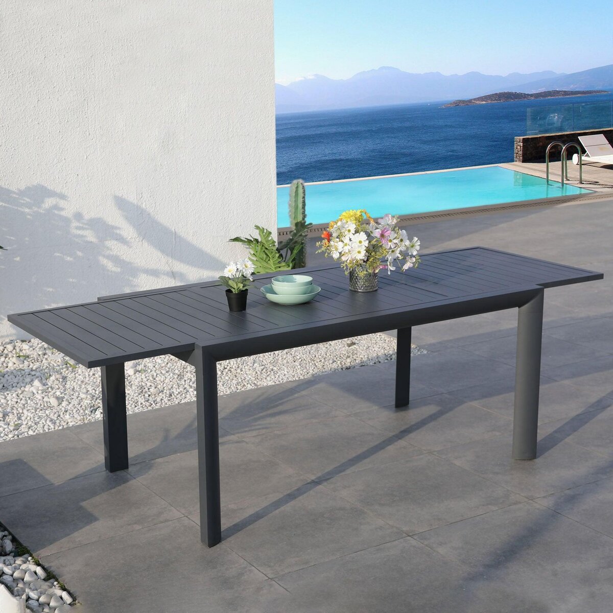 RED DECO Table de jardin extensible CUBA Gris Aluminium 160/240 x 90 x 75 cm