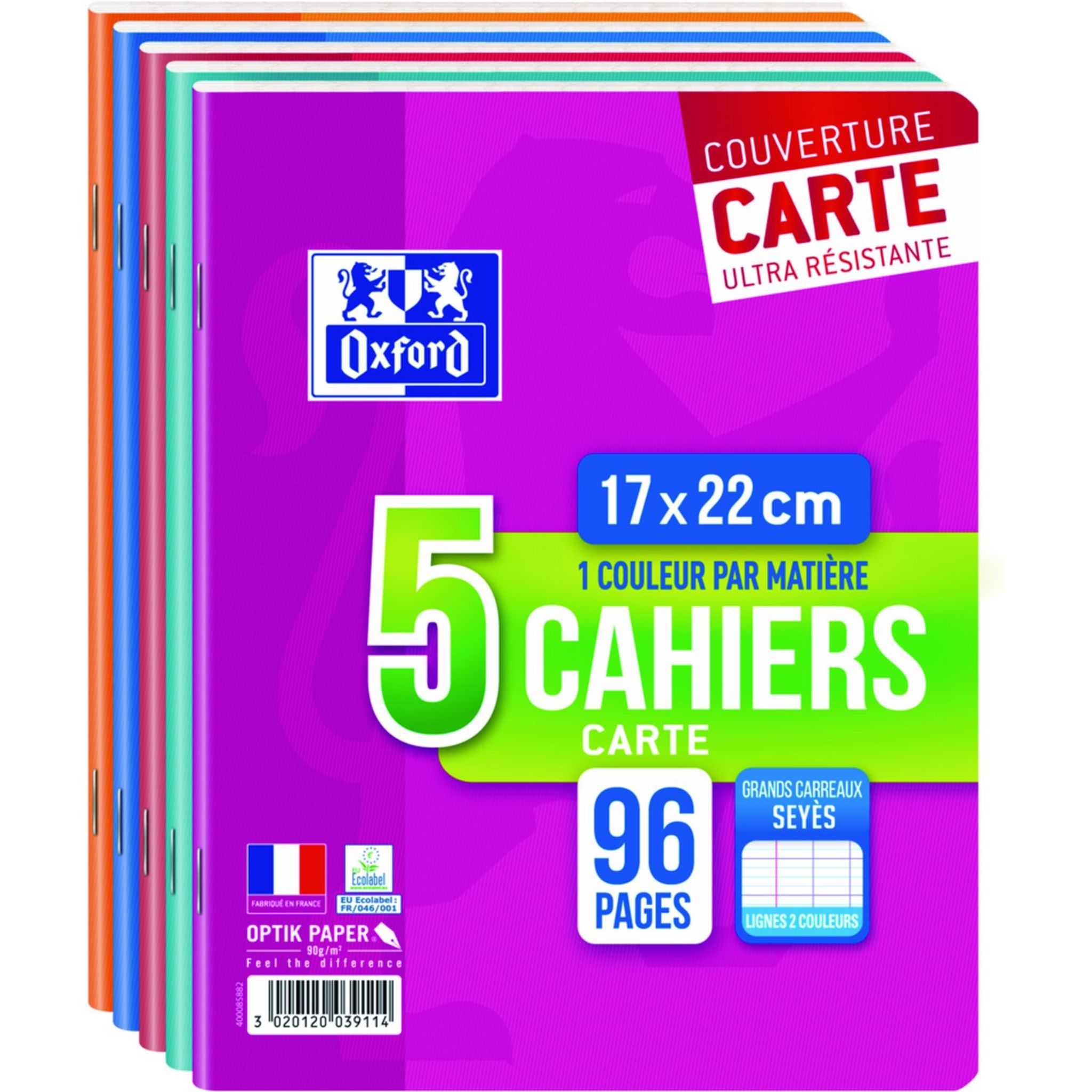 Cahier Oxford Classique Agrafé A4 - 140 Pages Grands Carreaux Seyès, Papier Optik 90g, Couverture Solide - 8