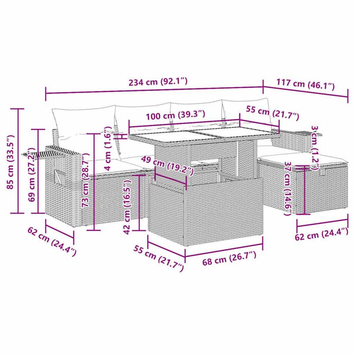 VIDAXL Salon de jardin 6 pcs avec coussins noir resine tressee