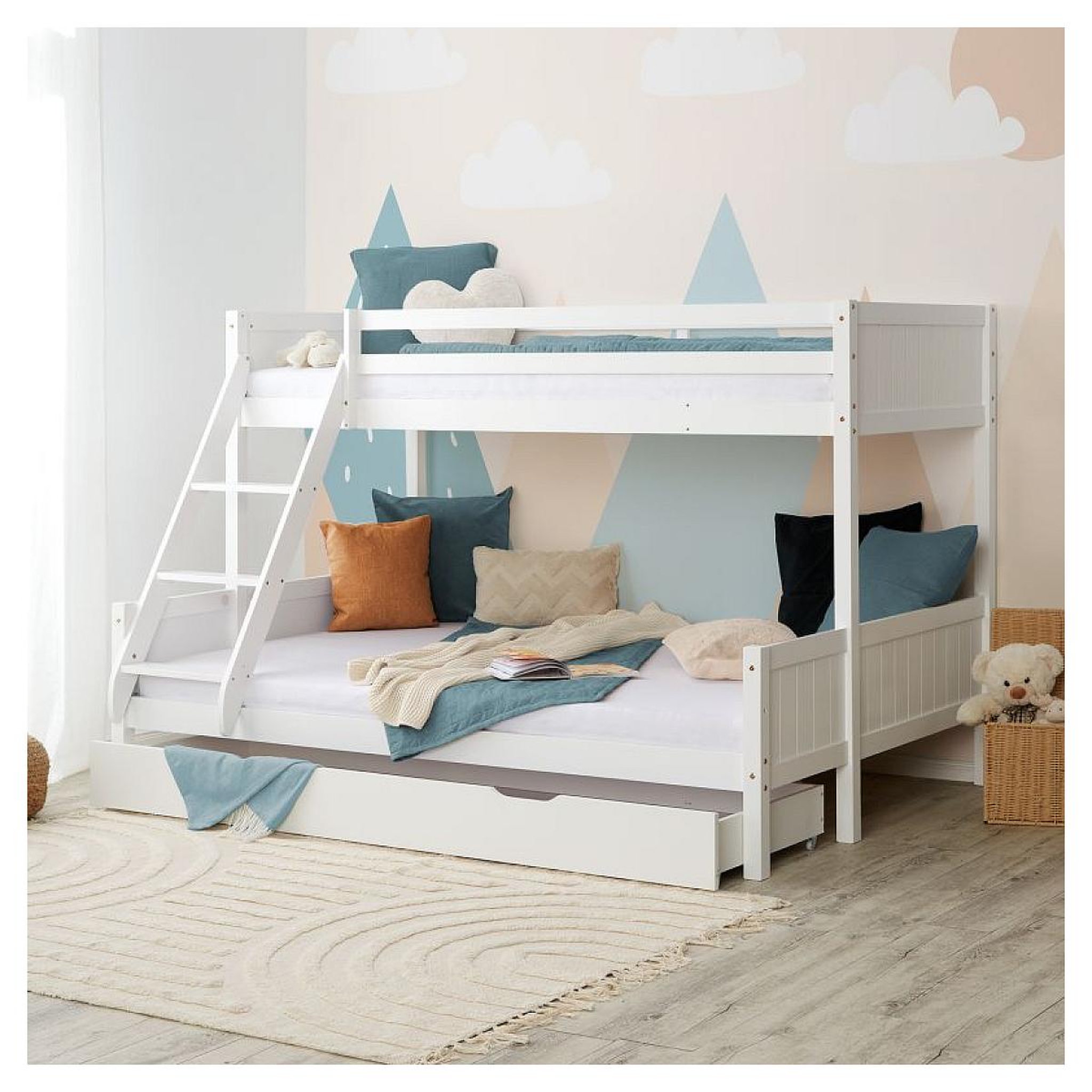 Voir la diapositive 2 : HomeStyle4U Lit blanc superposé avec tiroir 90x200