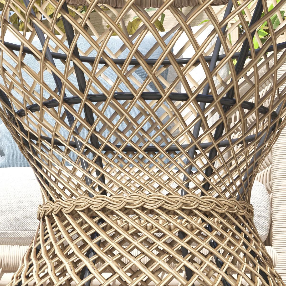 OUTSUNNY Table basse ronde de jardin en résine aspect rotin métal et plateau verre trempé Ø 45 x 52H cm beige