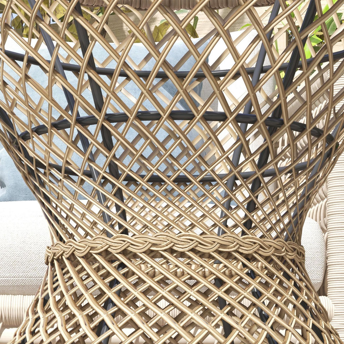 OUTSUNNY Table basse ronde de jardin en résine aspect rotin métal et plateau verre trempé Ø 45 x 52H cm beige