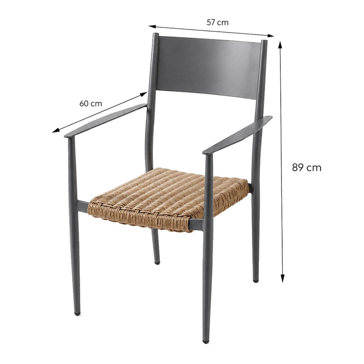 CONCEPT USINE Ensemble table de jardin 200 cm et 8 fauteuils gris foncé effet rotin CANBERRA