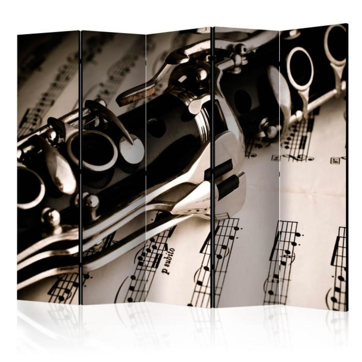 Paris Prix Paravent 5 Volets  Clarinet & Music Notes  172x225cm