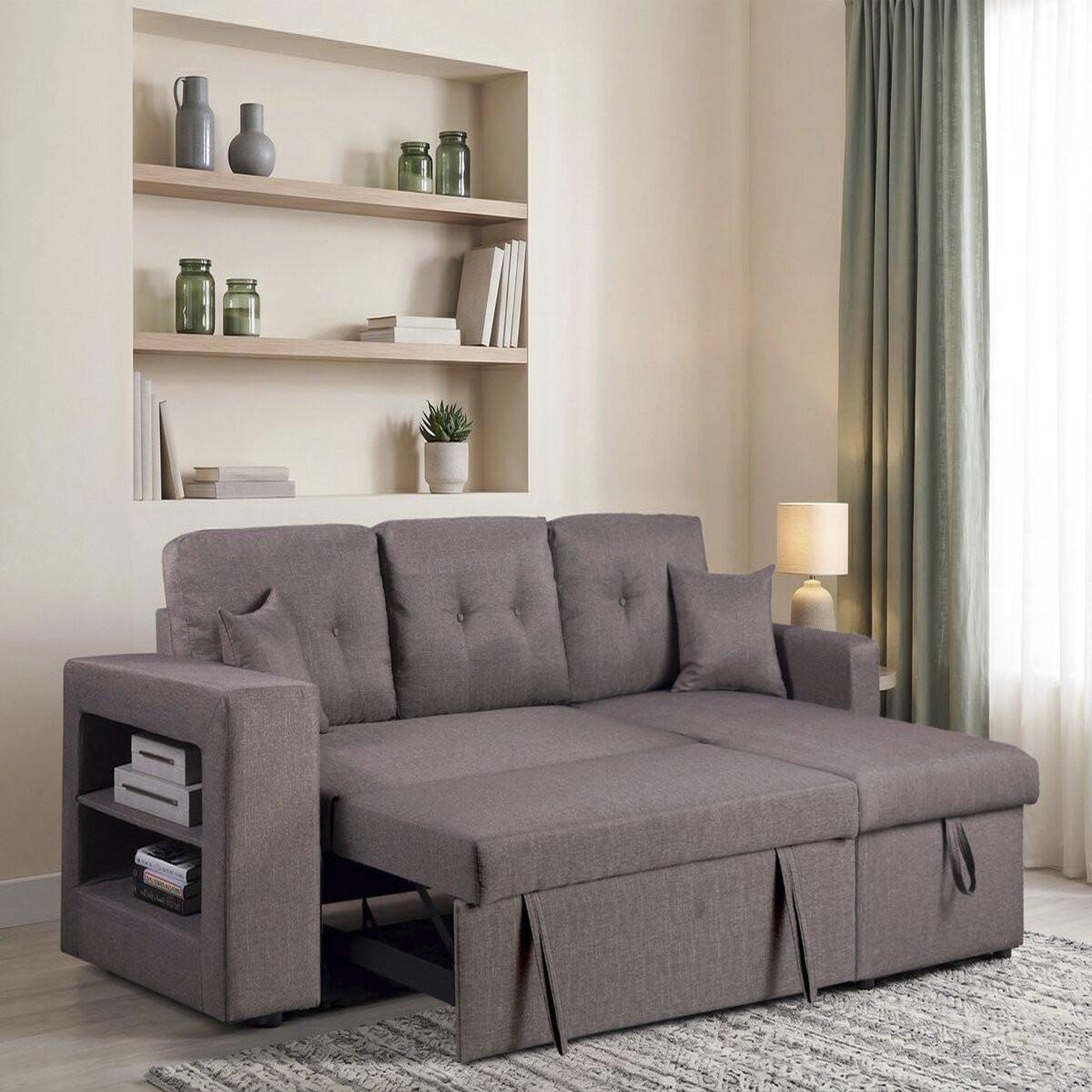 Voir la diapositive 3 : Habitat et Jardin Canapé d'angle convertible/réversible  Axel  - 3 places - Taupe