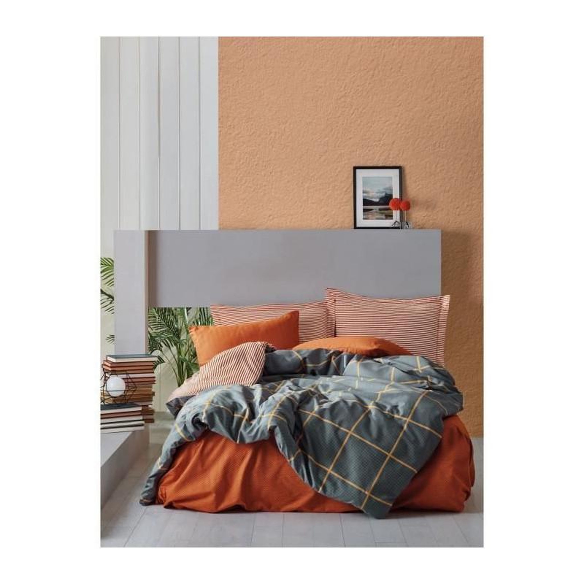 GENERIQUE Parure de lit - 129CTN62590 - 1 housse de couette 220 x 240 cm + 2 taies d'oreiller 60 x 60 cm - 100% coton ranforcé - Cannelle