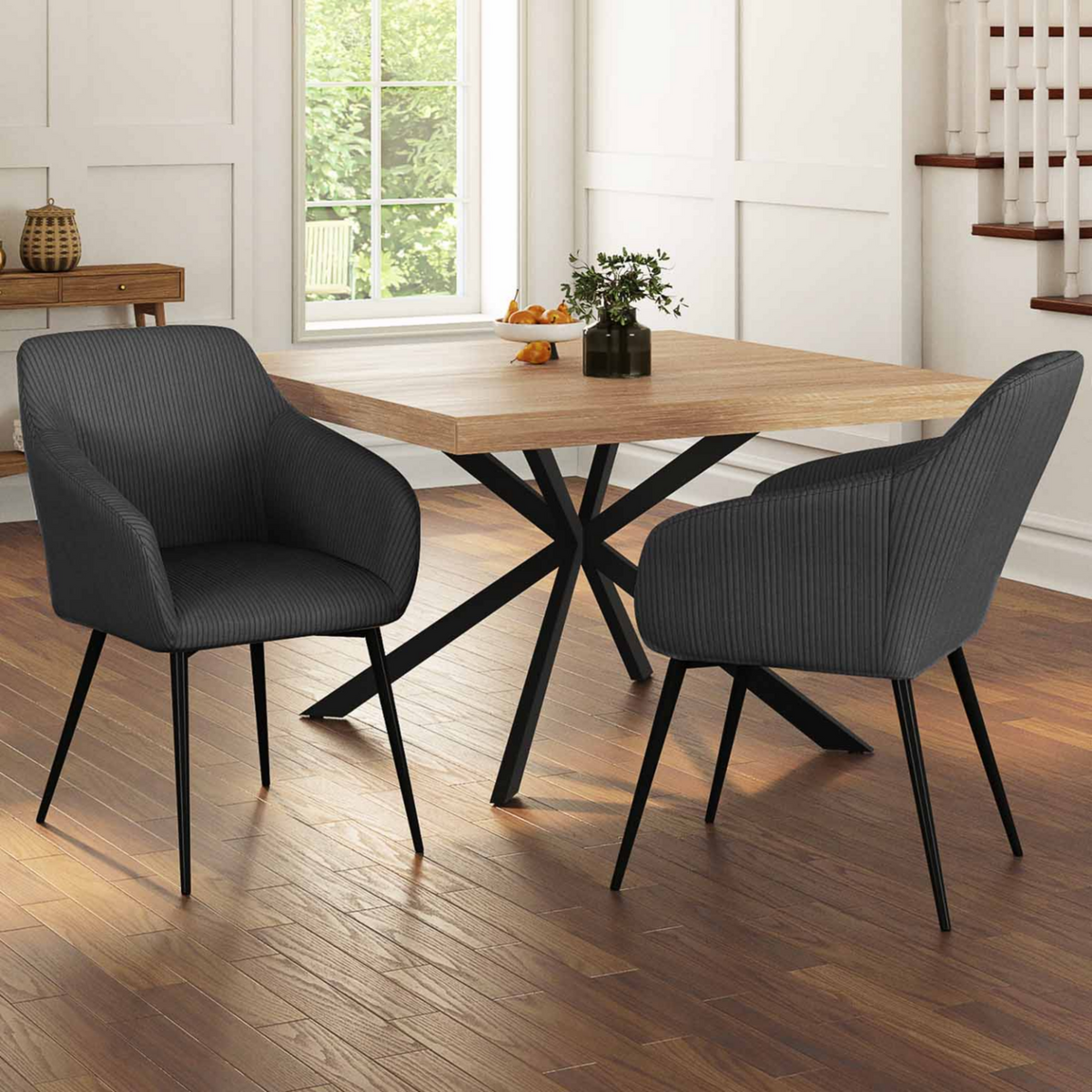 ID MARKET Lot de 2 chaises de salle à manger, fauteuils de table JANY en velours côtelé gris